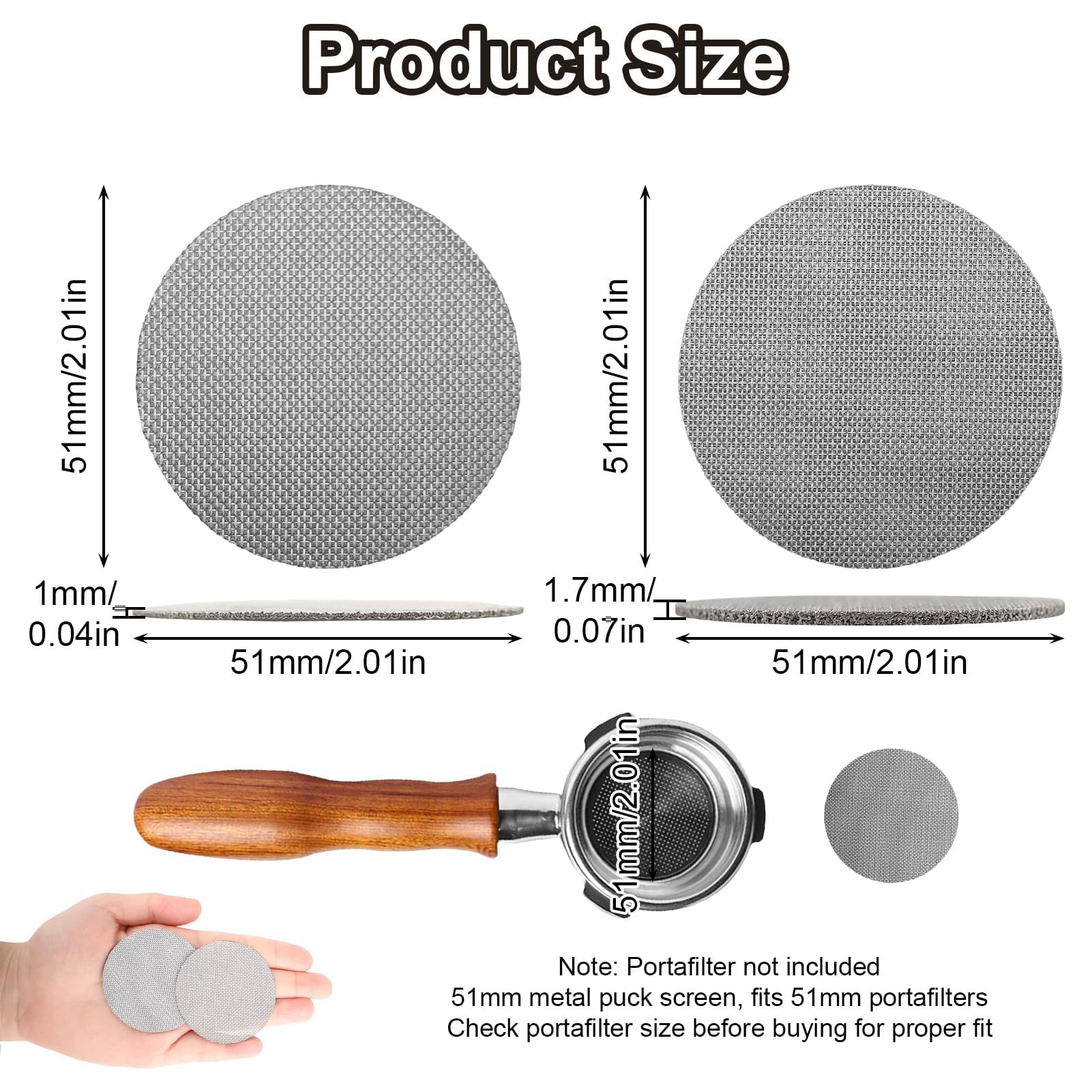 2 Piezas Pantalla de Disco Espresso de 51 mm, 1mm/1,7 mm de Grosor, 150 μm, Reutilizable, Acero Inoxidable 316, Filtro de Café Barista para Cesta de Filtro de Portafiltro Espresso — view 2