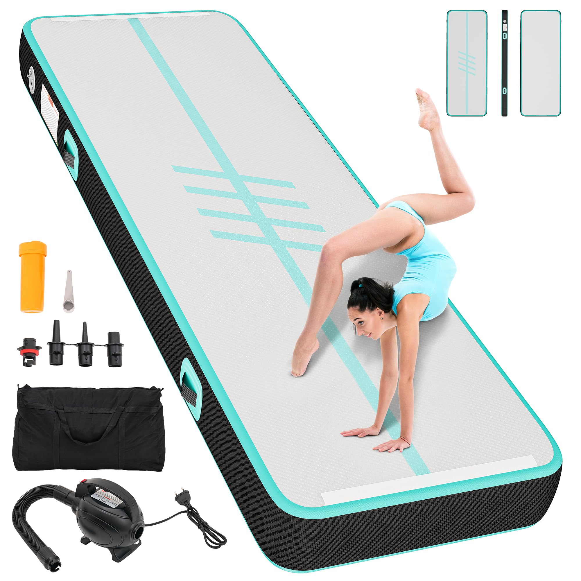 TAUS 3M/4M Air Matte Track,Tumbling Mat/bordo in fibra di carbonio con pompa ad aria elettrica, 10 cm di altezza, tappetino gonfiabile, per allenamento/tumbling/yoga/fitness