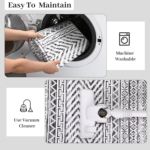 Miniatura 6 de RUGSREAL Alfombra lavable de 5 x 7 pies para sala de estar, alfombra geométrica para dormitorio, resistente a las manchas, alfombra de comedor
