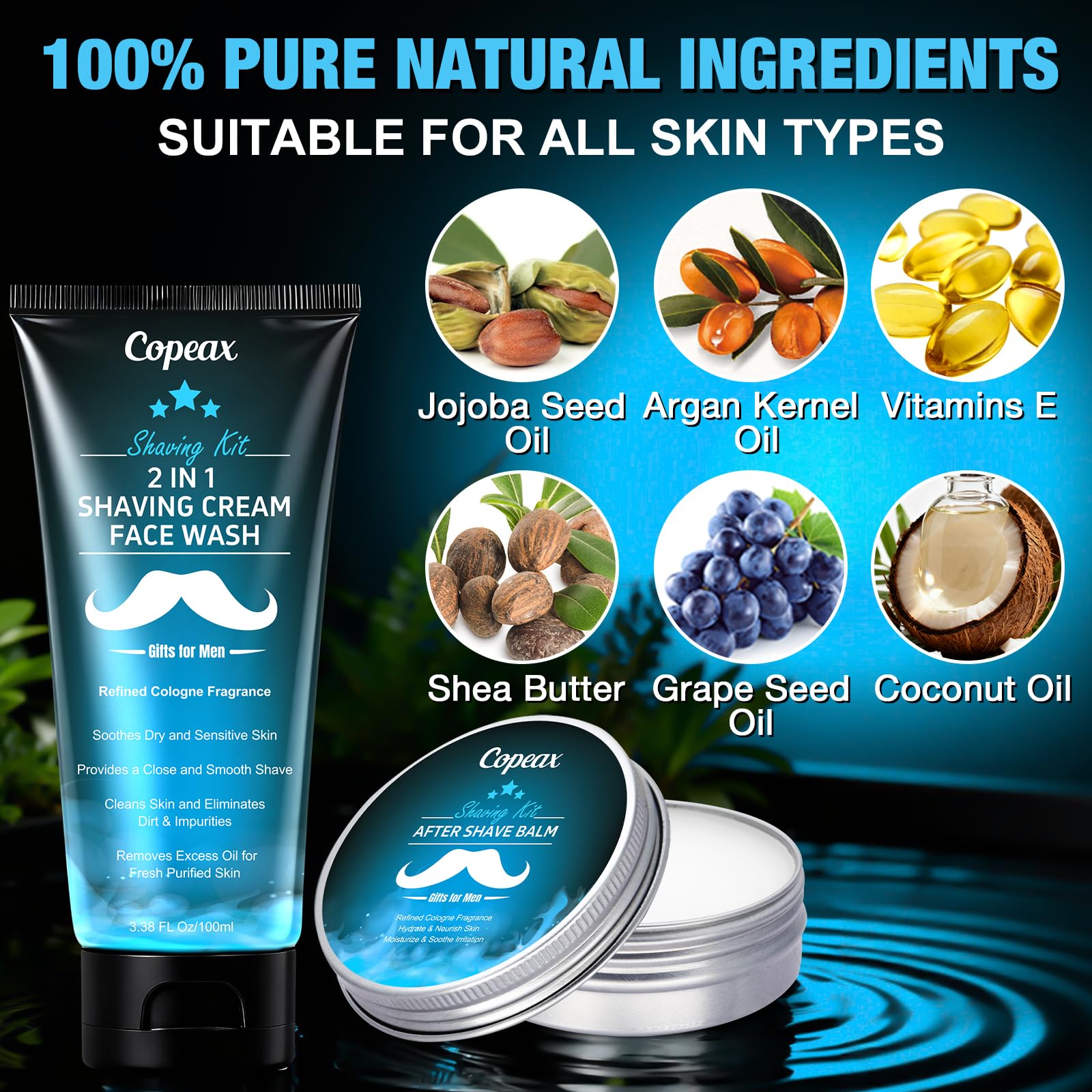 Shaving Kit for Men,Mens Shaving Kit w/Natural Cologne Shaving Cream,Balm,Bowl,Tumbler Cup,Mens Self Care & Grooming Valentines Fathers Day Birthday Gifts for Men Dad Him Boyfriend Christmas Gift Set