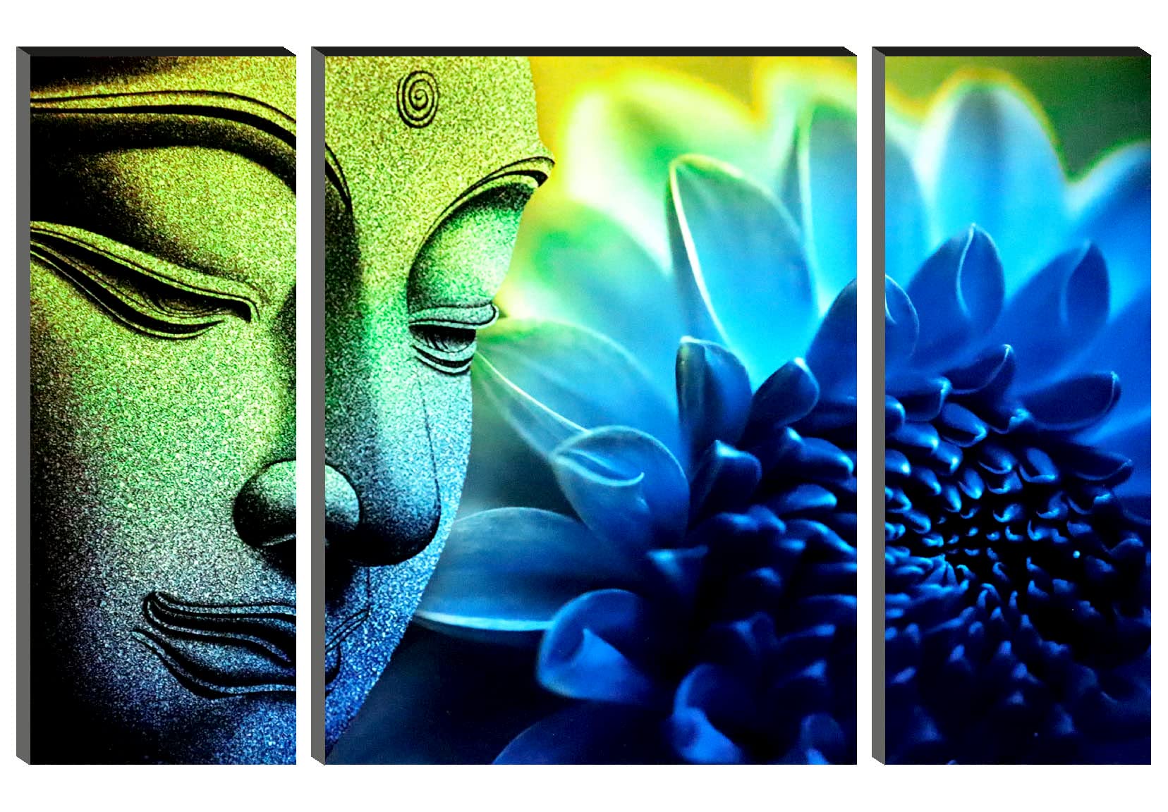 RAC Set of 3 Buddha UV Textured Home Decorated Wall MDF Panel Paintings 12X18 INCH-3