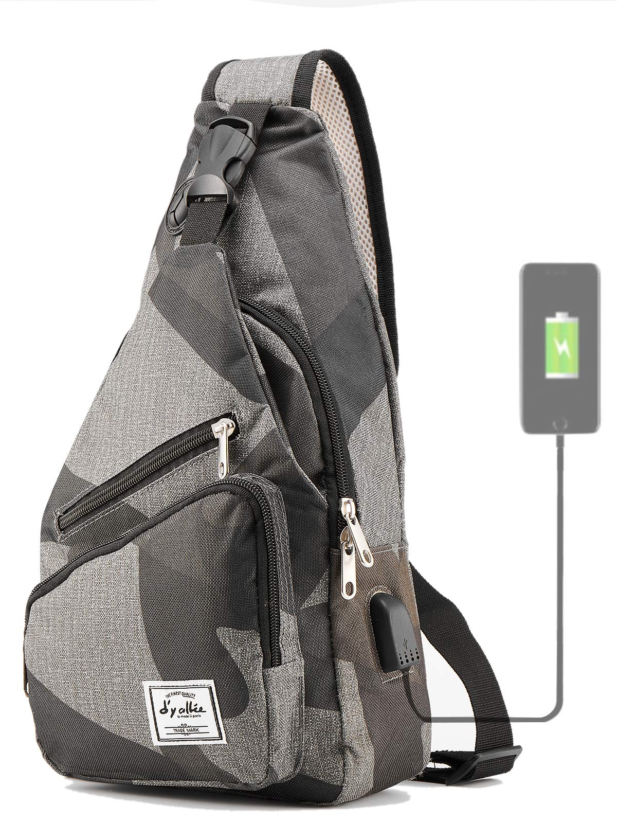 d'yallee 15.4" Sling Bag for Men Crossbody Shoulder Chest Bags Nylon for Travel Gym Sport Hiking with USB Charger Port …