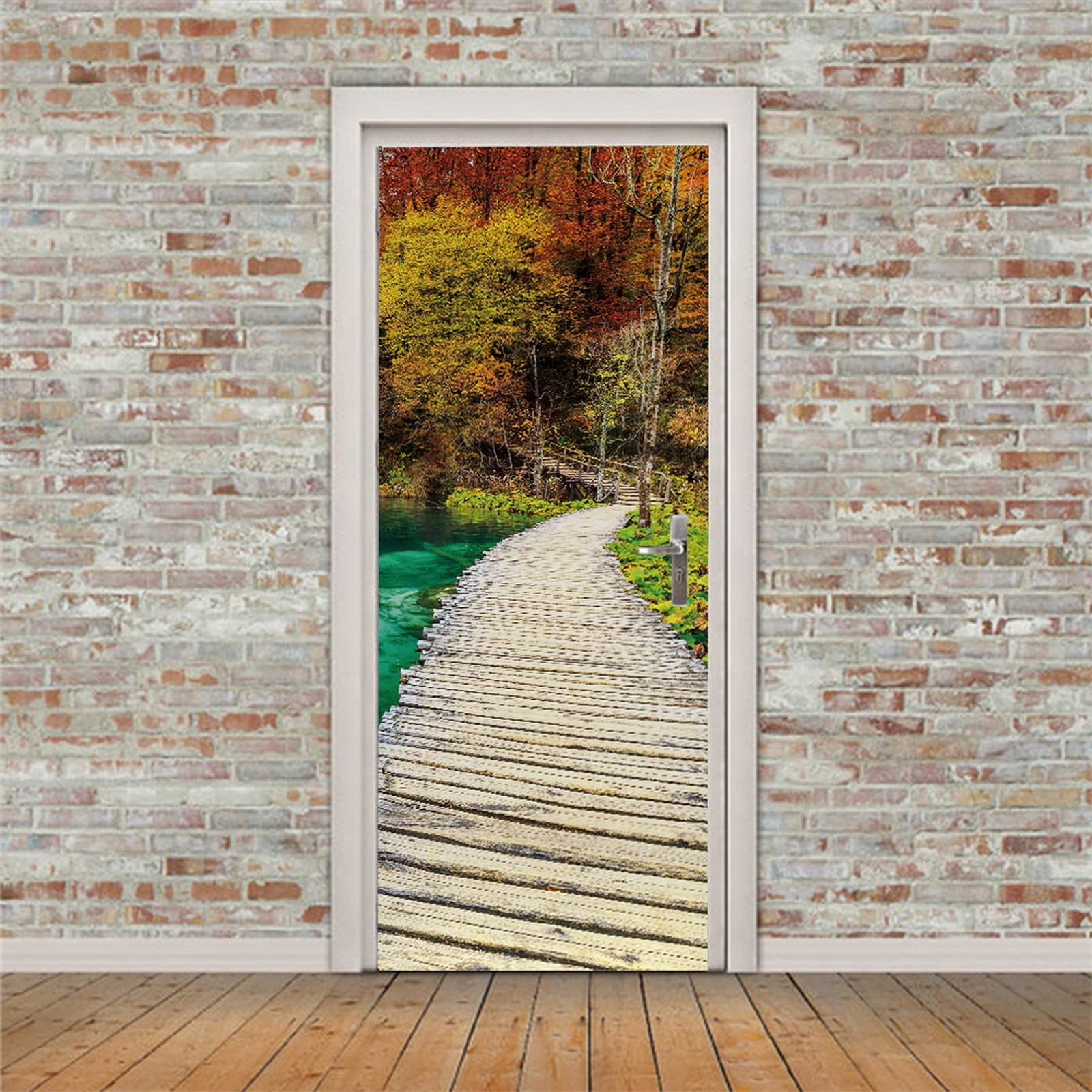 Sticker Porte Autocollant Poster De Porte 3D Aurores Boréales Colorées