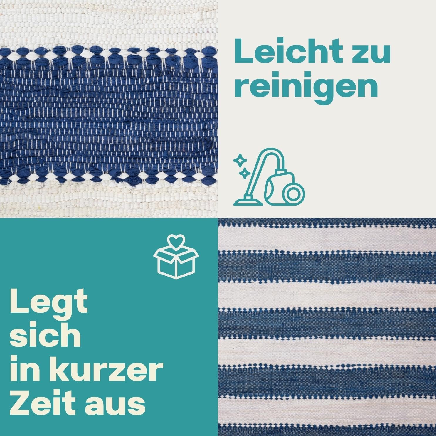 MY-RUG Patchwork Flickenteppich 160 x 230 cm - Baumwolle Fleckerlteppich | Handgewebter Kelim Teppich im Chindi Look, gestreifter Wendeteppich, allergikerfreundlich & für Fußbodenheizung geeignet