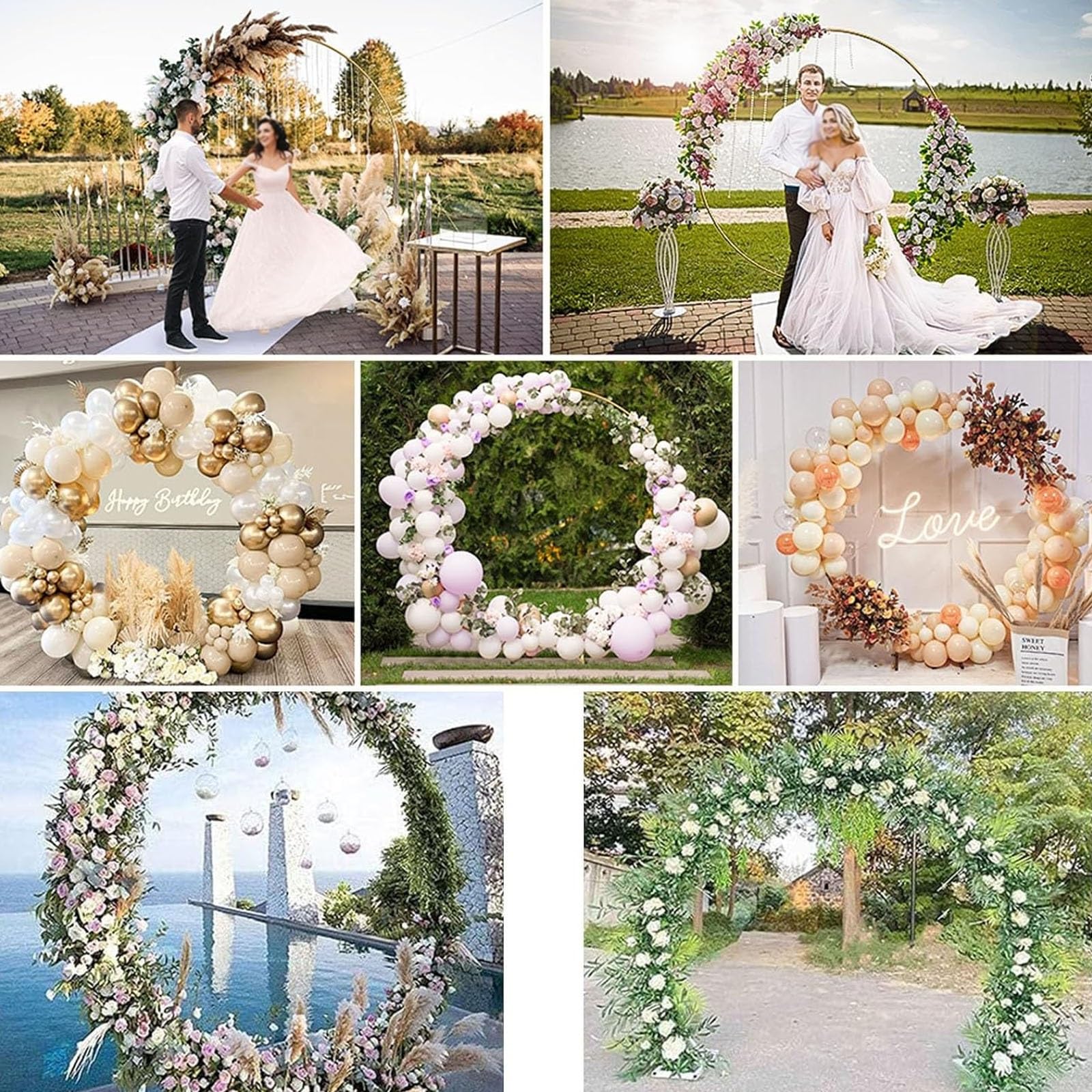 HJXGQJM Metall Luftballon Bogen Kit, Eisen Hochzeitsbogen, Ballonbogen Gestell Mit Fuß, Ballon Ring, DIY Metall Runde Ballon Bogen Girlande, Gold/Weiß Traubogen Hochzeit(White,200cm)