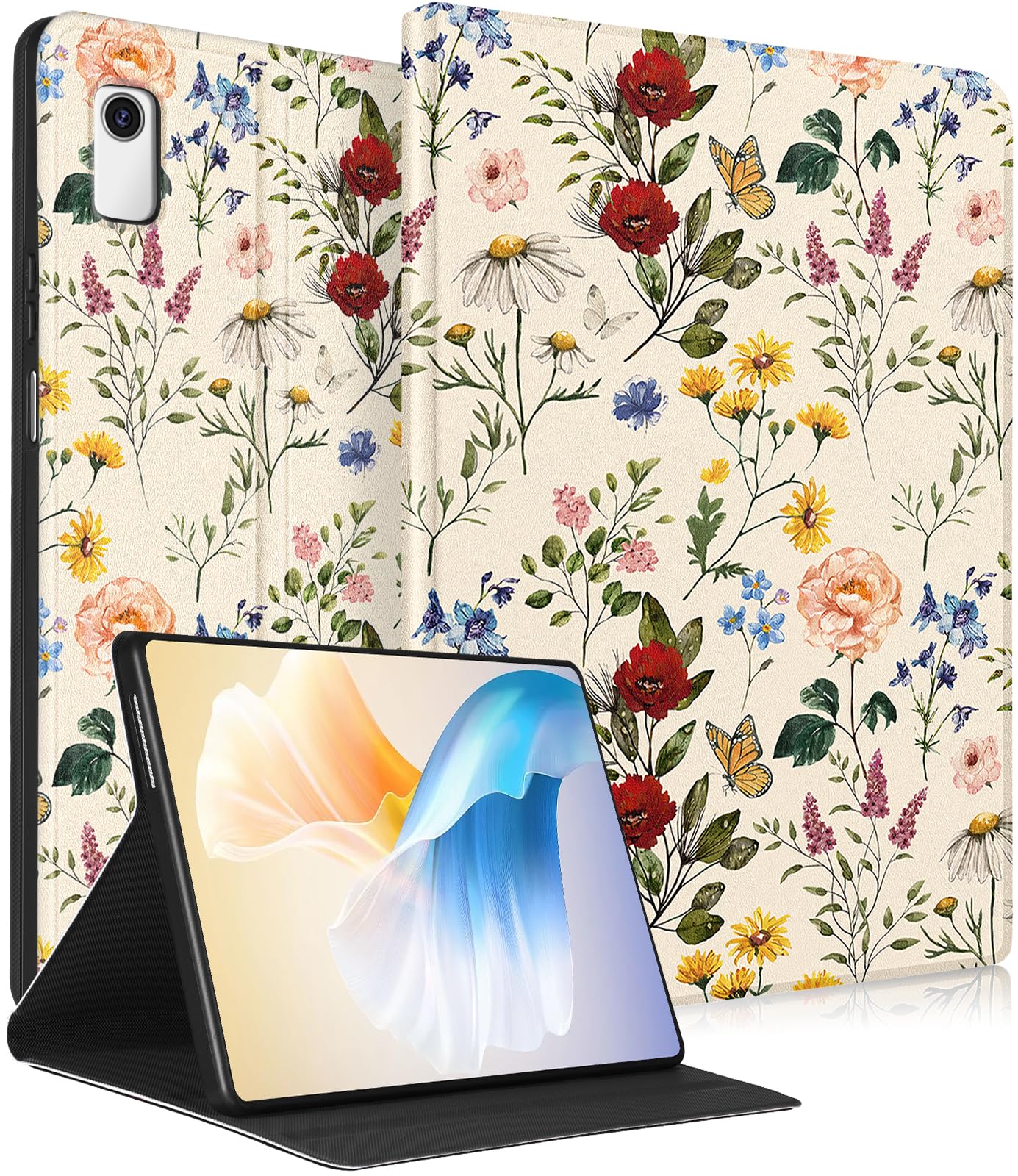Wazzasoft for Lenovo Tab M9 Case 9 Inch 2023 for Women Girls Cute Folio Cover Fashion Kawaii Design Girly Flower Floral Pretty Unique Aesthetic Tablet