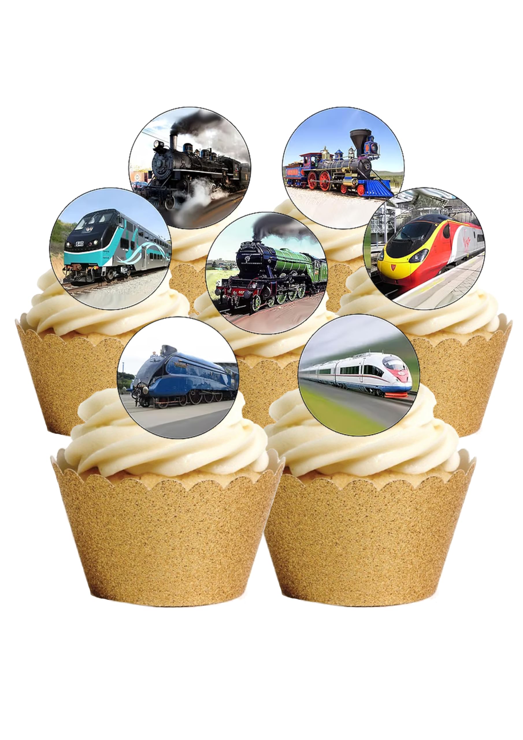 24 Precut Train Steam Diesel Electric Engine Edible Wafer Paper Cake Toppers Decorations
