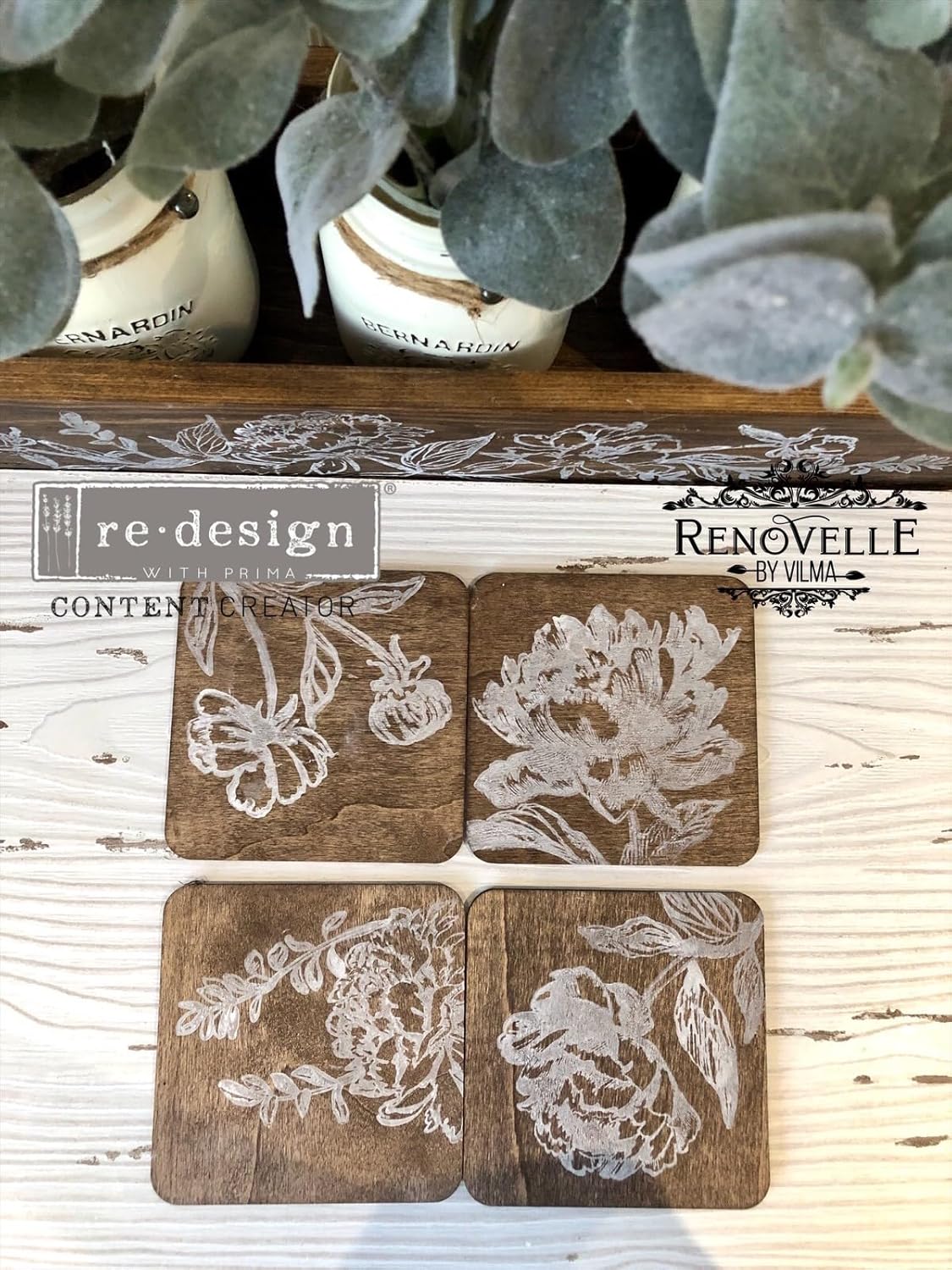 Redesign Decor Clear-Cling Stamps - Linear Floral for Wall Paint Wall Art Furniture Decorative nightstand Bed Side Stand Large Vanity Table Set Makeup Vanity Dressing Table Computer Desk