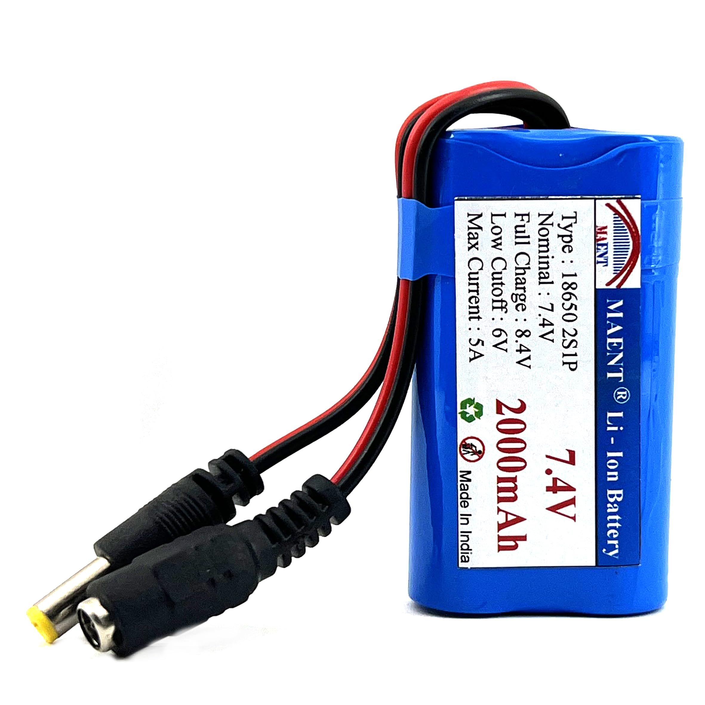 MAENT® 7.4V 18650 Lithium ion Rechargeable Battery 2S1P with JST PH2.54 DC Plug Balance 8.4V for Electronics Toys Lighting Equipment DIY Robotics GPS MP4 Tablet Project Work (DC Male Female, 2000 mah)-image-39