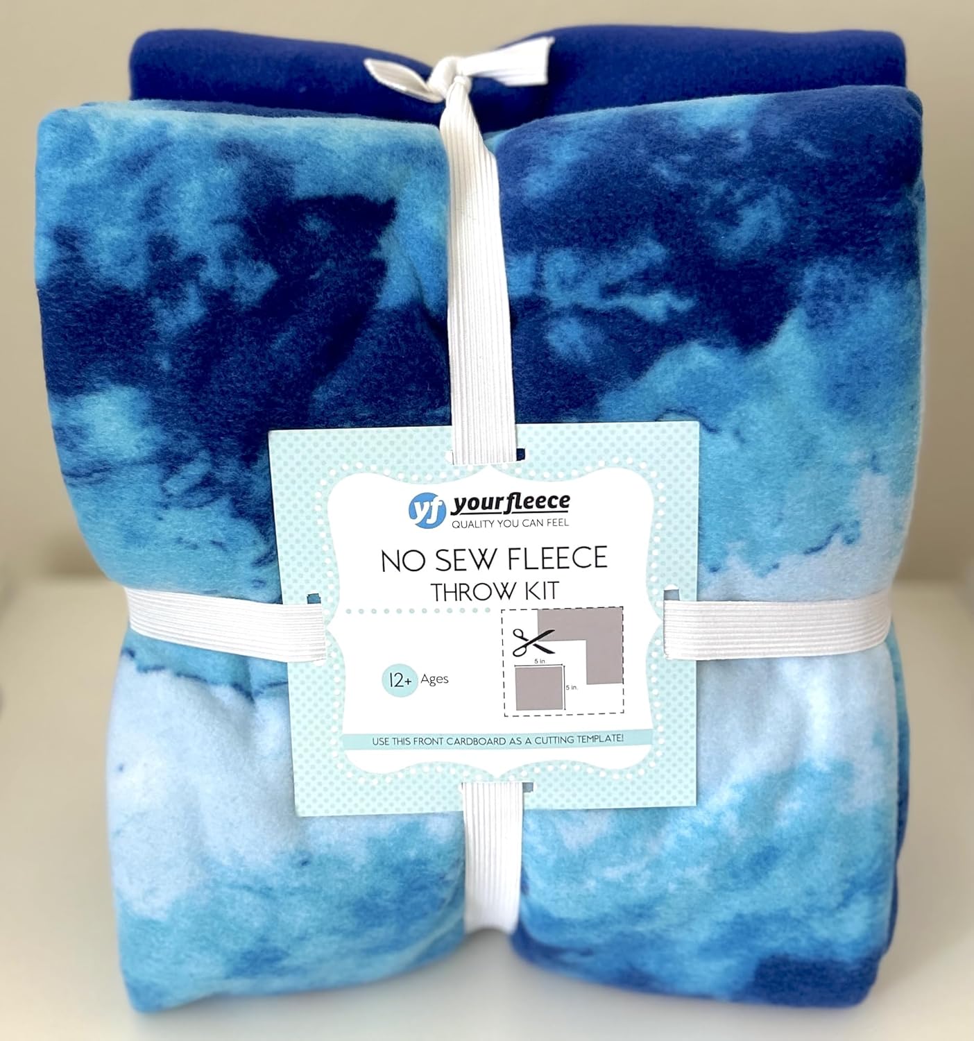 YourFleece No-Sew Throw Fleece Fabric DIY Blanket Making Kit, Make Your Own, Anti-Pill, Blue Watercolor, 72x60 inches