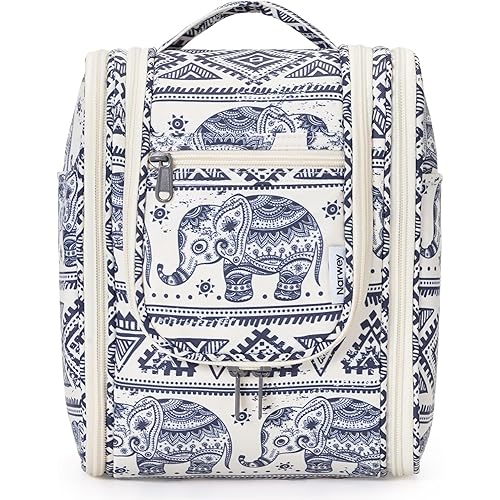 Narwey Small Hanging Toiletry Bag Women Travel Makeup Bag Organizer Toiletries Bag for Travel Size Essentials Accessories Cosmetics (Medium, Elephant)