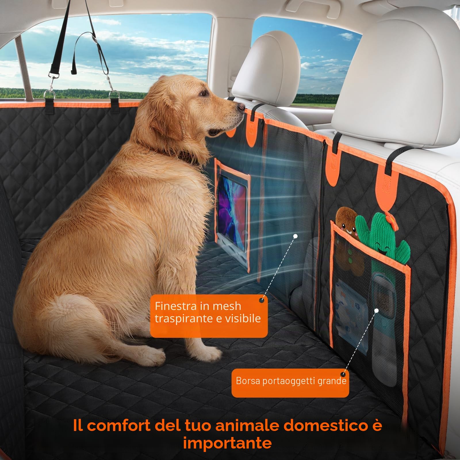 Euqvunn Coprisedile Auto per Cani Telo Rigido [Dimensioni più Ampie e Clip in Metallo] Telo Auto per Cani, Impermeabile Telo Macchina per Cani, Universale Telo Rigido Bagagliaio Auto per Cani