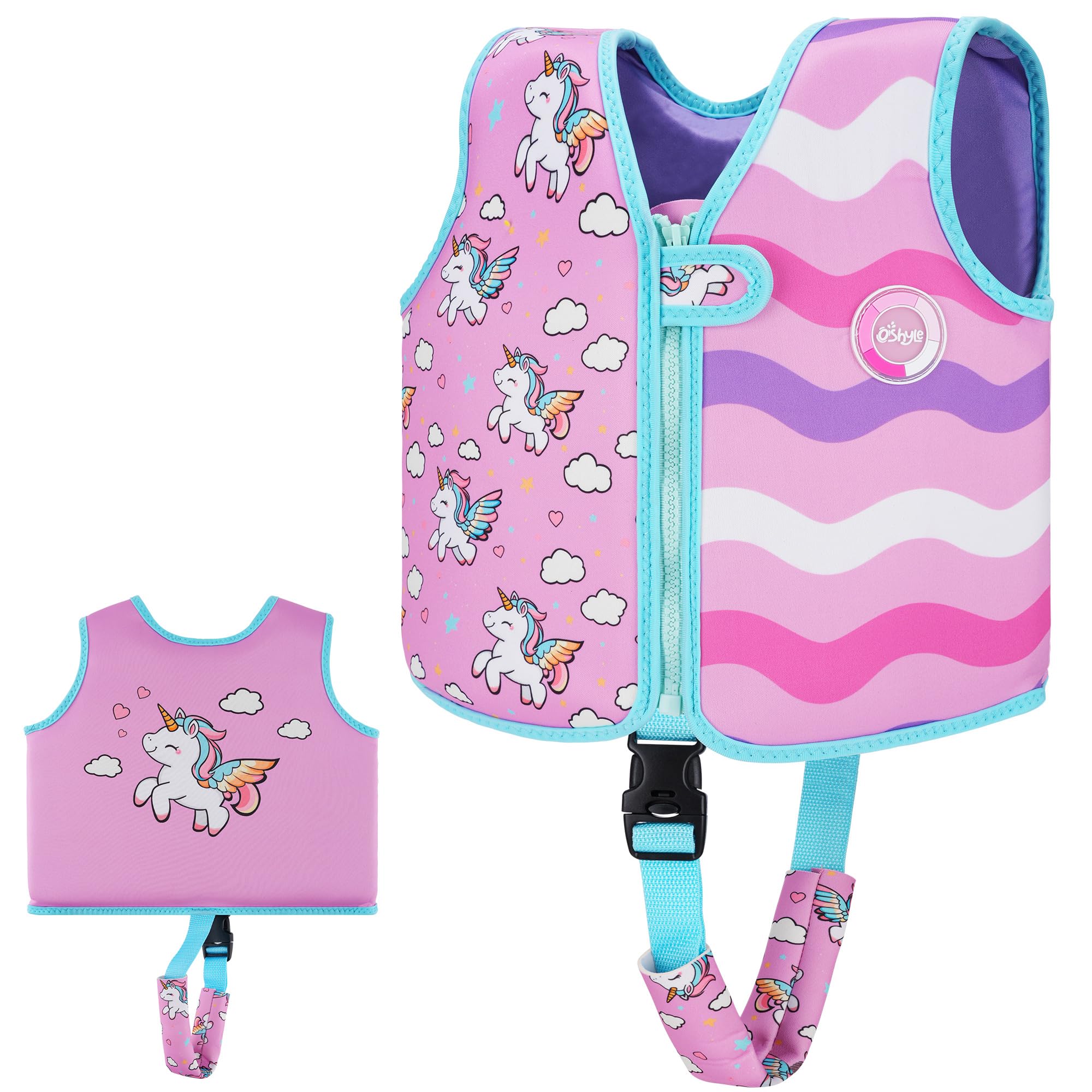 OSHYLE Gilet da nuoto per bambini, giubbotto galleggiante con cinghia di sicurezza, aiuto al galleggiamento