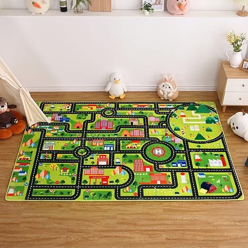 Miniatura 10 de Zacoo Alfombra para sala de juegos para niños alfombra de aprendizaje educativa para la ciudad y carreteras para jugar con autos tapete de juego