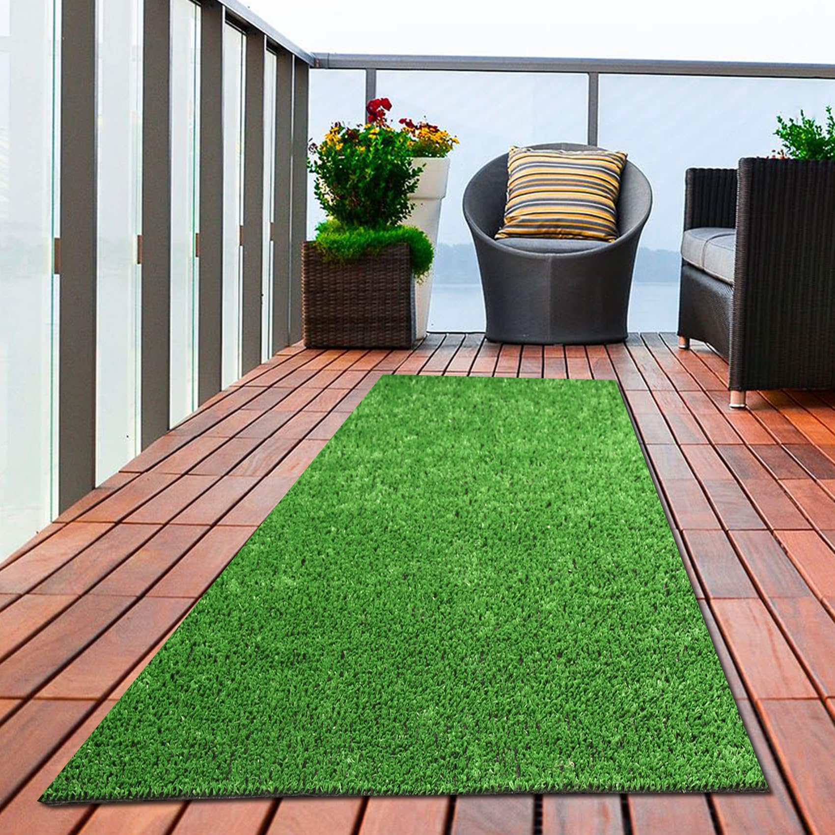 XLX TURF Artificial Grass Runner 1m x 3m - Outdoor Green Fake Grass Turf for Balcony Patio Covering, 8mm Pile Height