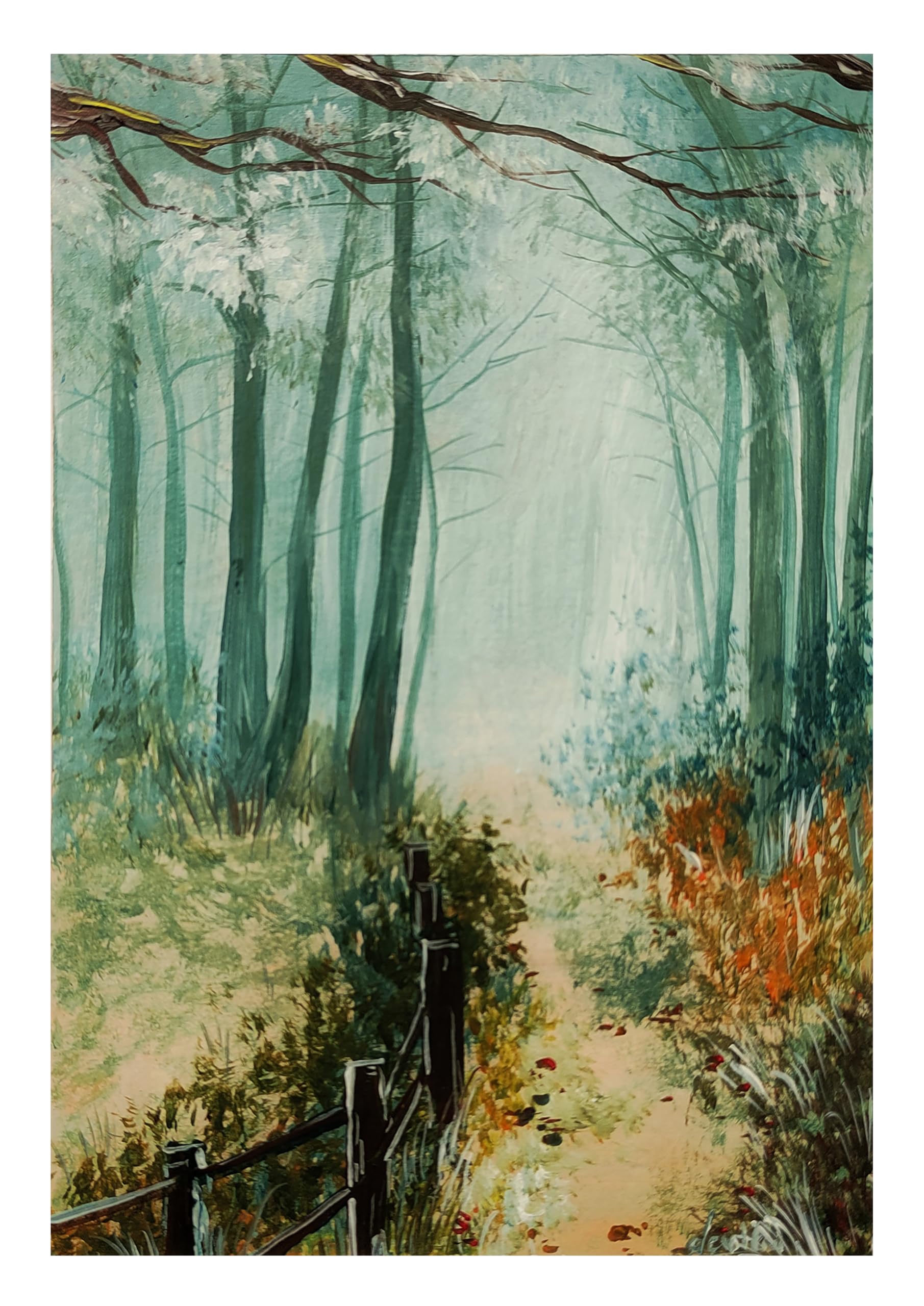 Acrylic painting, Forest, A5 sized, Ready to be framed, suitable for decorating home/office interiors-image-24