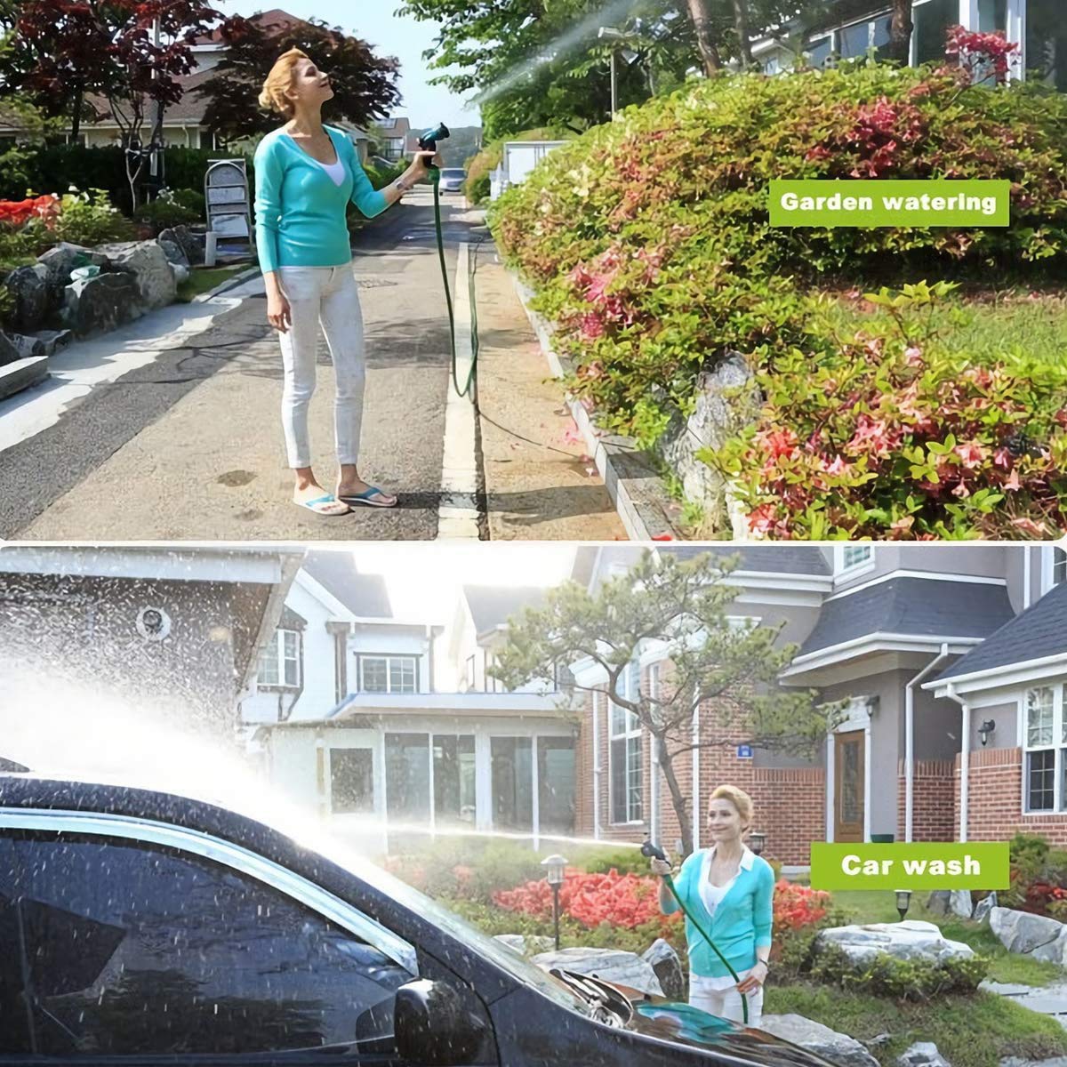 MIAOZHANG Tubo da Giardino Verde 25/100Ft Tubo Estensibile da Giardino Tubo Irrigazione Estensibile con 7 Funzioni di Spruzzo per Camper E Giardino di Casa