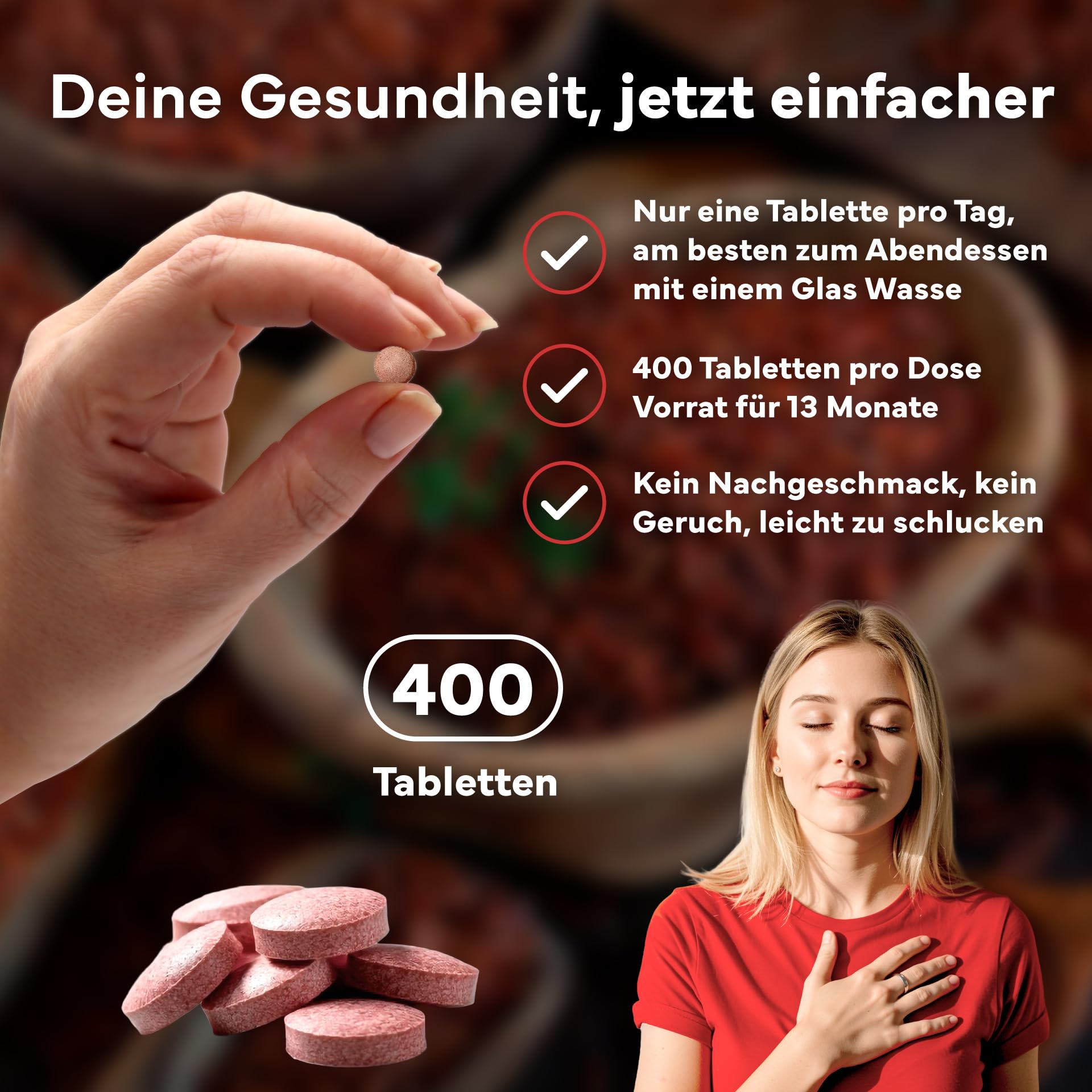 Roter Reis Hochdosiert - 400 Premium-Tabletten - Mit Coenzym Q10 - Monascus purpureus - Fermentierter Roter Reis - 100% Natürlich, Gluten- und Laktosefrei