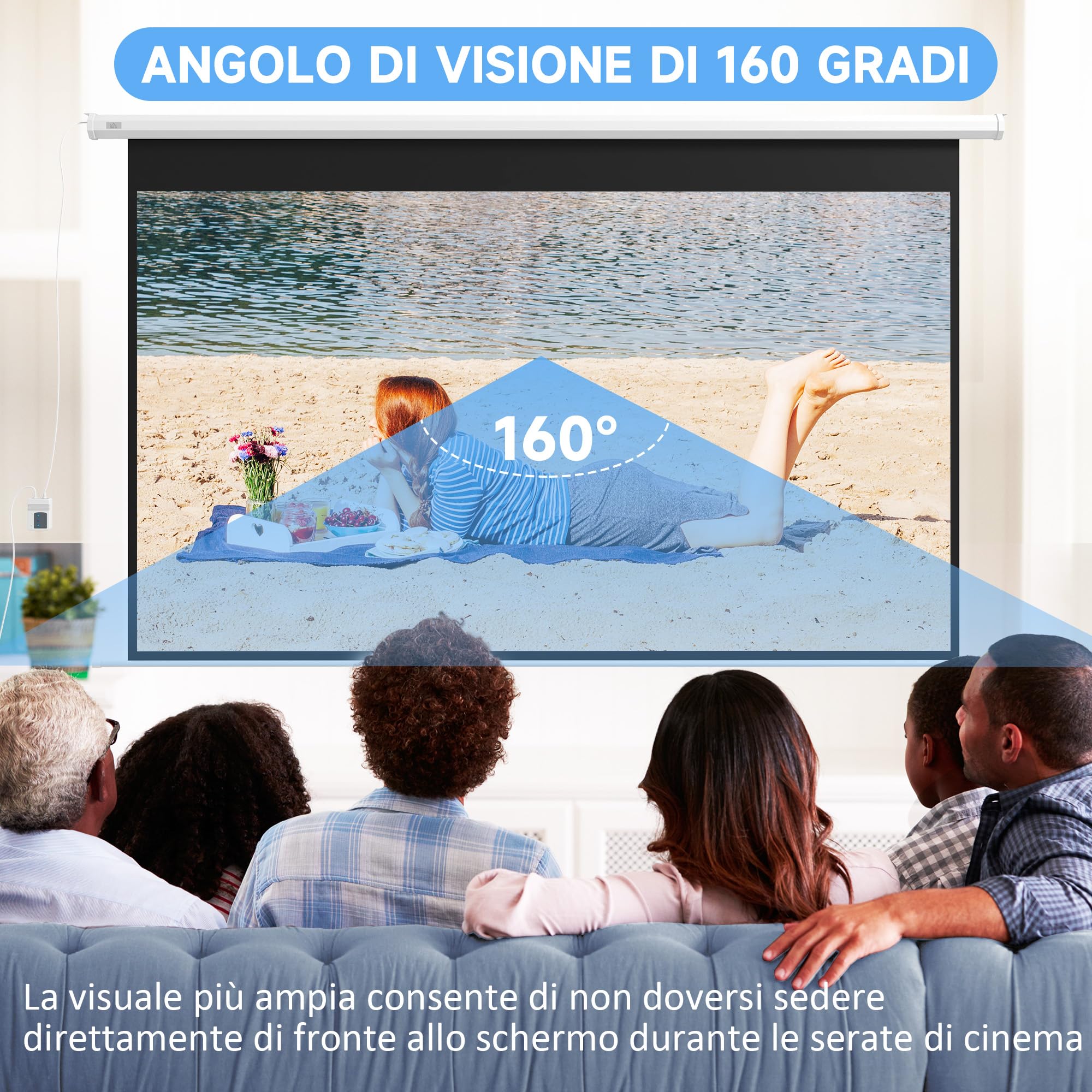HOMCOM Telo Proiettore Motorizzato da 120 Pollici 4K HD Formato 16:9, Schermo Proiettore Motorizzato Elettrico con Telecomando, Telo Videoproiettore per Casa, Cinema, Ufficio, Home, Esterno, Bianco