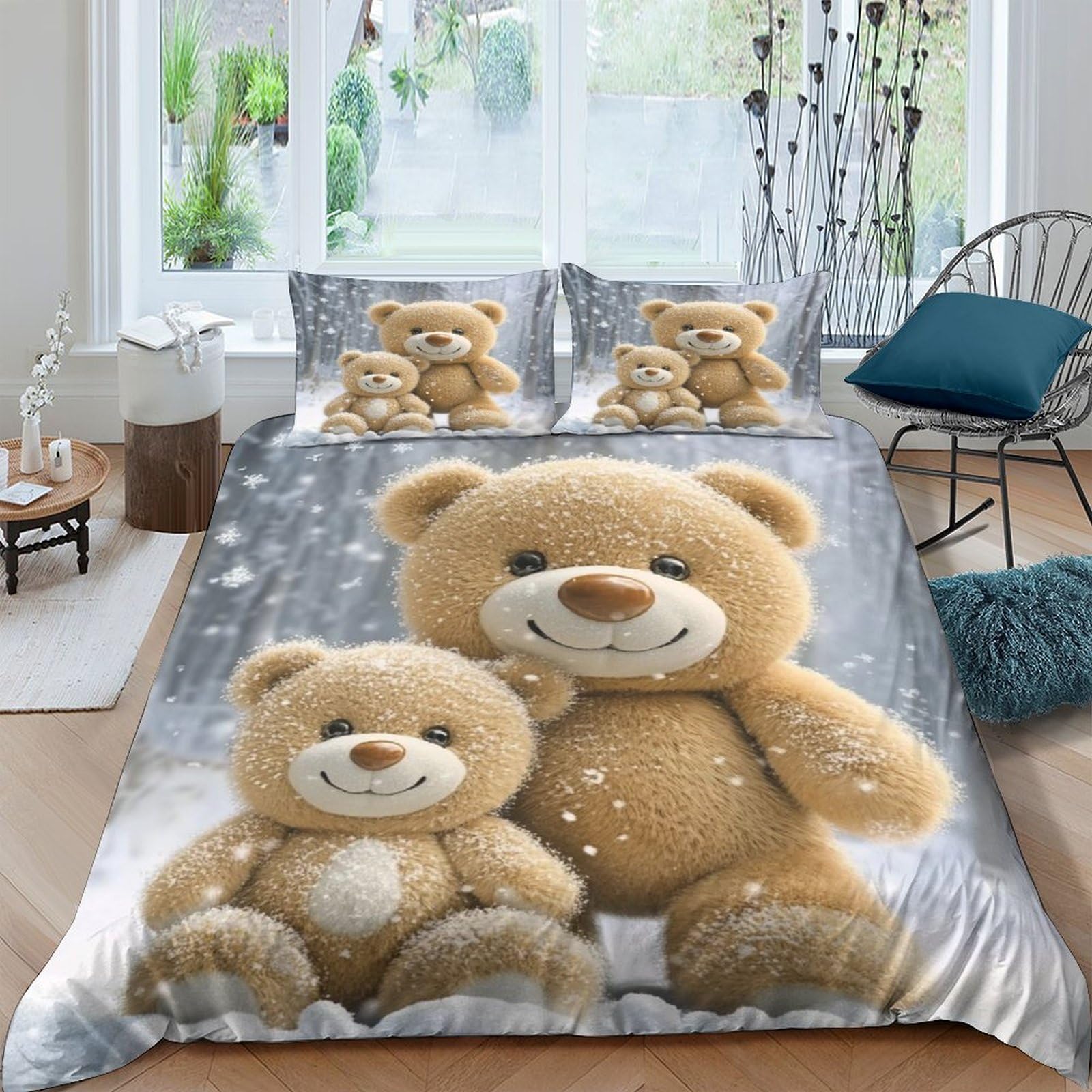 Ctjqhvkz Style-8 3D Printed Cute Teddy Bear Fitted Sheet Microfiber Soft Brown Cartoon Bed Sheet For Bedroom Guestroom Decor Single（135X200cm）