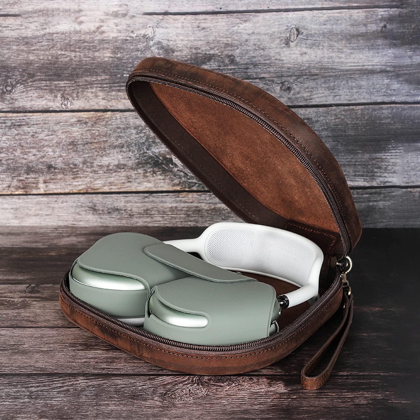 Etui z prawdziwej skóry na Airpods Max, Crazy Horse skóra bydlęca przenośne etui podróżne, pokrowiec ochronny torba do przechowywania słuchawek