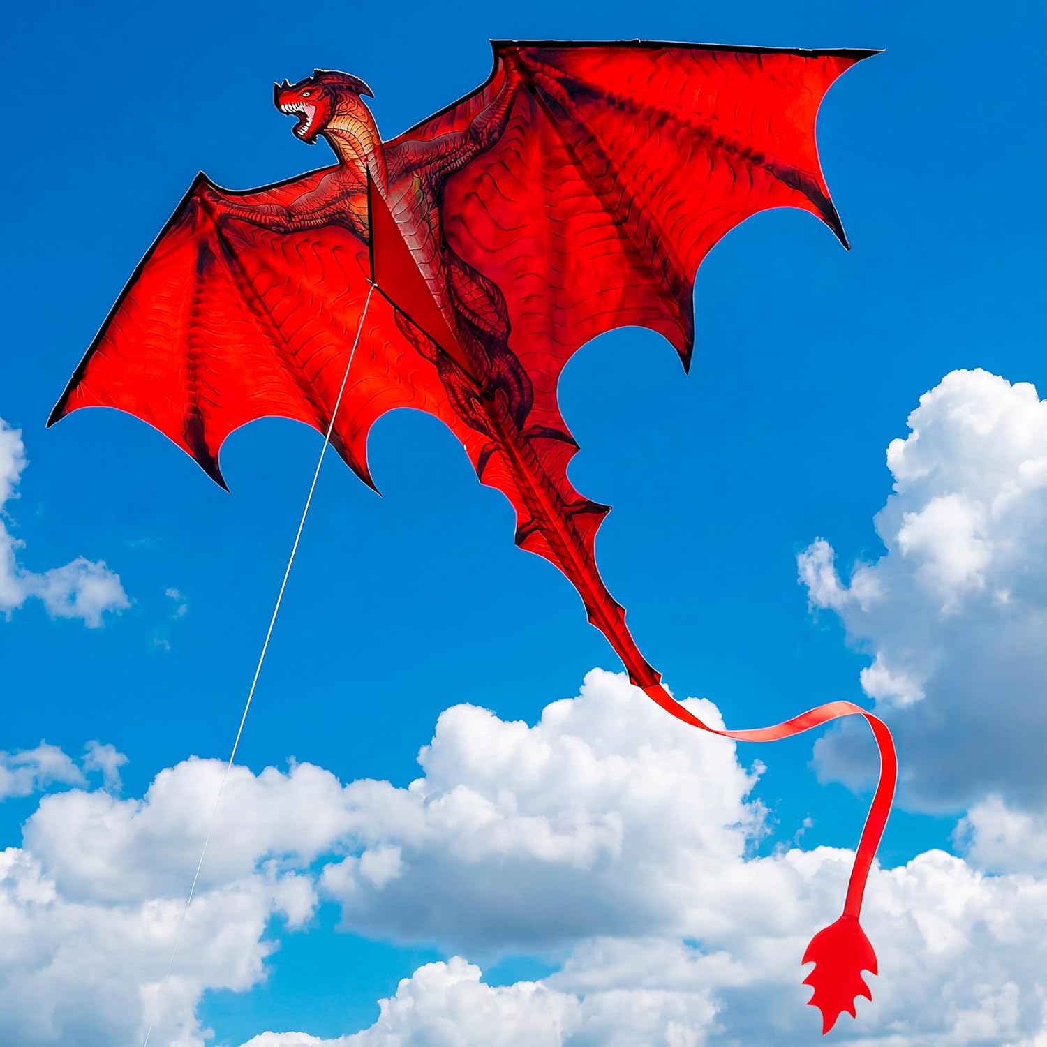 JOYIN Dragon Kites for Kids and Adults, Easy to Fly Large Single Line Kite for Kids - 55" x 46" Red Kites with 328ft String for Beginners,Dragon Red Beach Kite for Outdoor Games and Activities