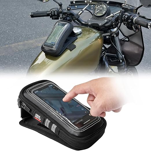 KEMIMOTO Magnetic Motorcycle Phone Case Tank Bag Phone Holder Water-Resistant Breathable Gas Small Phone Bag Case Adjustable Angle Touch Screen Cell Phone Mount Universal up to 6.5 Inch