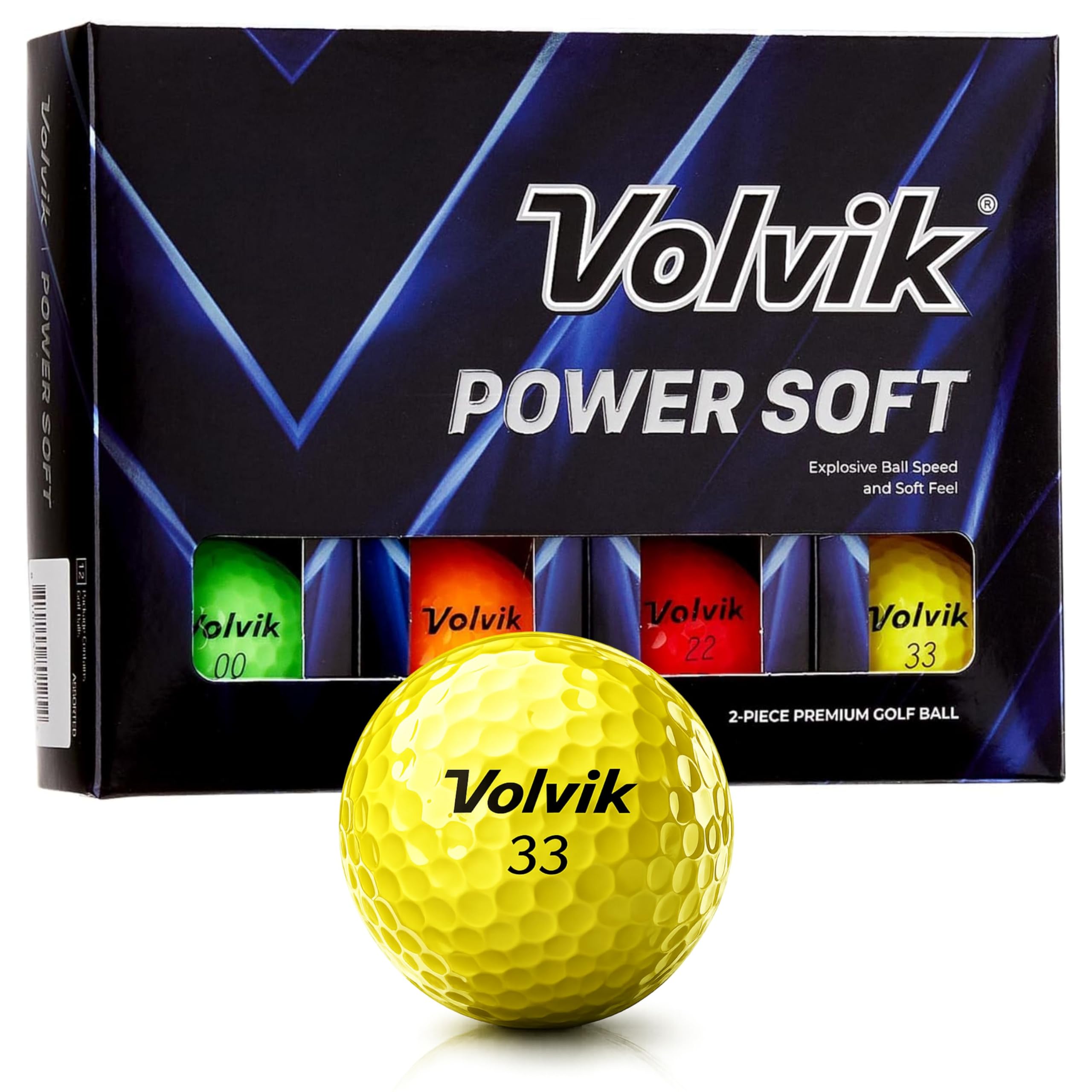 Volvik Powersoft Assorted Mix Golf Balls – New for 2025, 75 Compression, Glossy, 2 Piece Single Core, Multi-Colour, 12 Pack