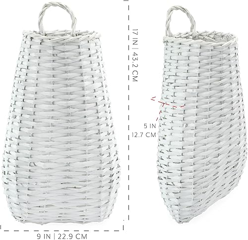 Vista 13 de AuldHome Design Cestas para colgar en la pared (juego de 2, gris); cestas de mimbre tejidas rústicas para puerta color gris lavado, tamaño pequeño