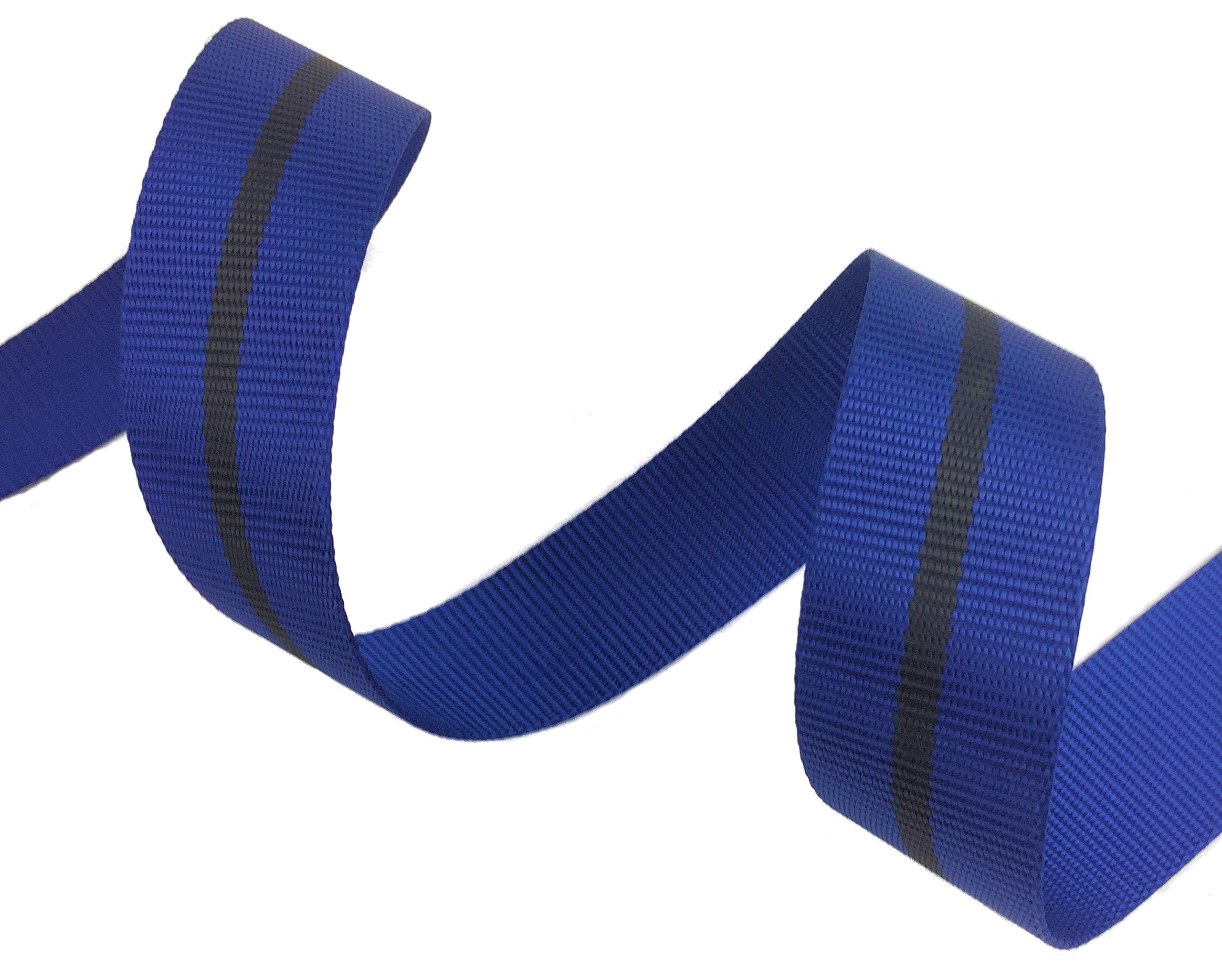 Sangle Polyester au mètre Couleur Bleue avec Une Bande Central Noire pour Multiples Applications - Résistance 2 tonnes - Largeur 45 mm - Vendu en Rouleau (25 m)