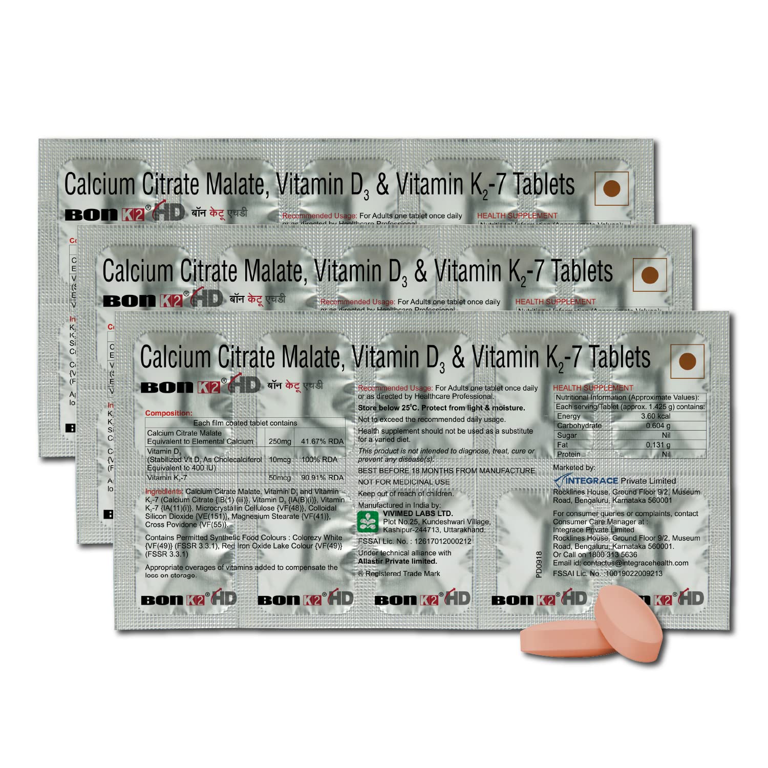 K2 Hd With Advanced Calcium 10 capsules| Enriched With Calcium Citrate Malate, Vitamin D3 And Vitamin K2-7, Multivitamin Supplements For Men & Women, 3 count