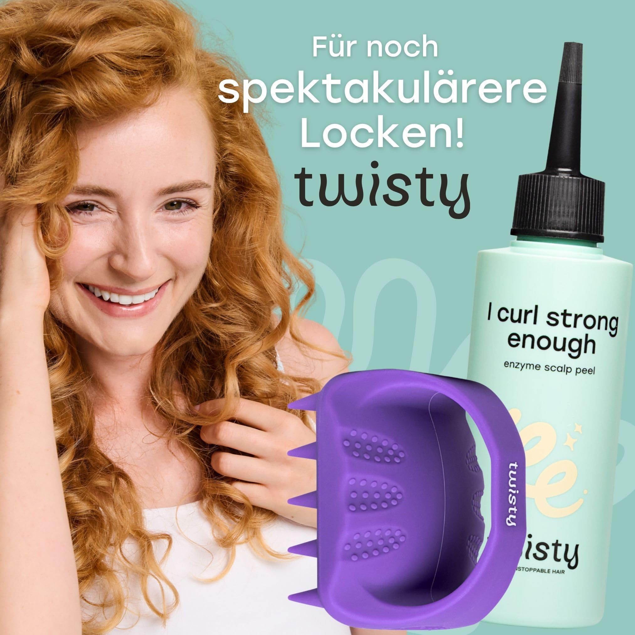 TWISTY Kopfhaut Set: Enzympeeling AHA Peeling & Scalp Massager - Trockene Kopfhaut Peeling, Salicylsäure & Massagebürste für Kopf & Hair Care