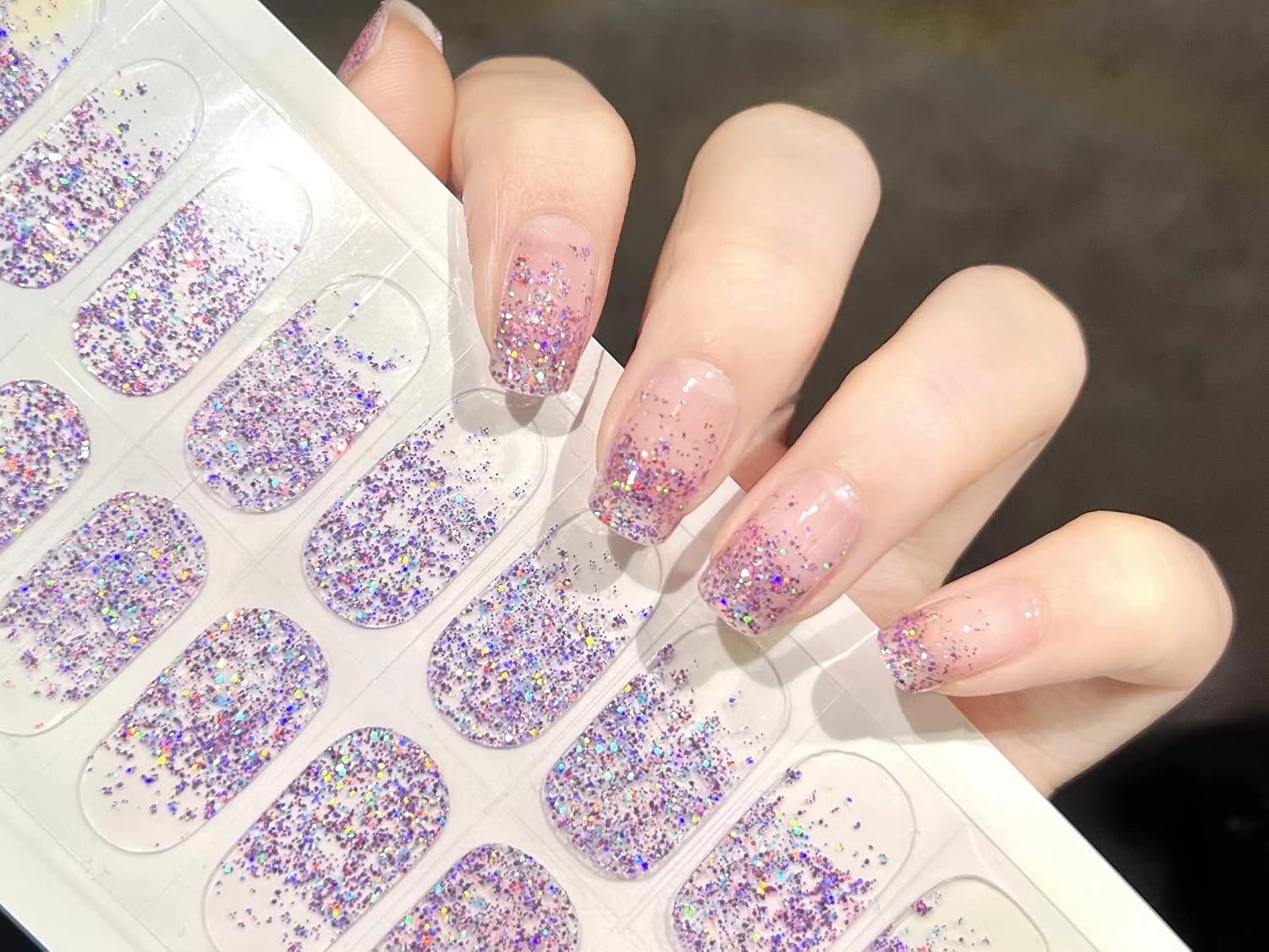 LIFOOST Full Cured Gel Nail Strips Glitter Gel Nail Polish