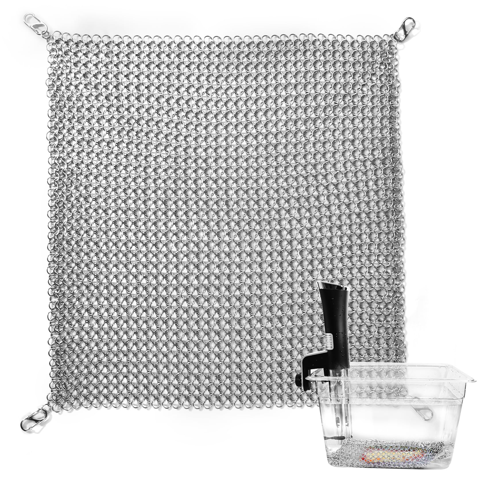 OARSE Sous Vide Weight Sinker Stainless Steel Sous Vide Accessory Kit Cooking Mesh Net Includes 4 Clips Chainmail Food Weights Mesh Prevent Undercooked Food - 13.4 inch X13.4 inch - Image 7