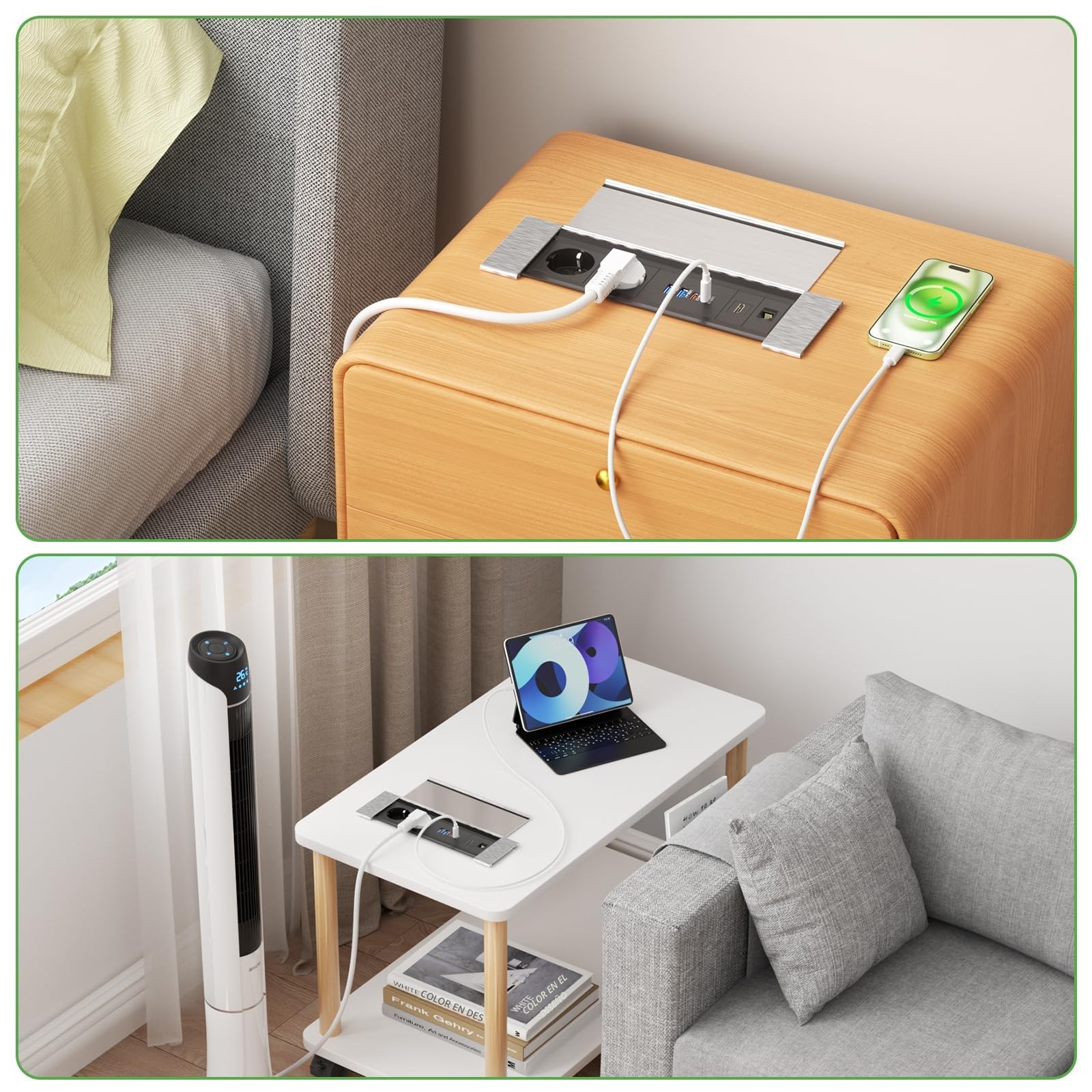 Enchufes Empotrable Mesa con USB C PD30W, Enchufe Empotrable con 4 USB HDMI RJ45, Regleta Empotrable con Tapa para Escritorio, Cocina, Oficina, Cable de 2 m, 2400 W/10 A
