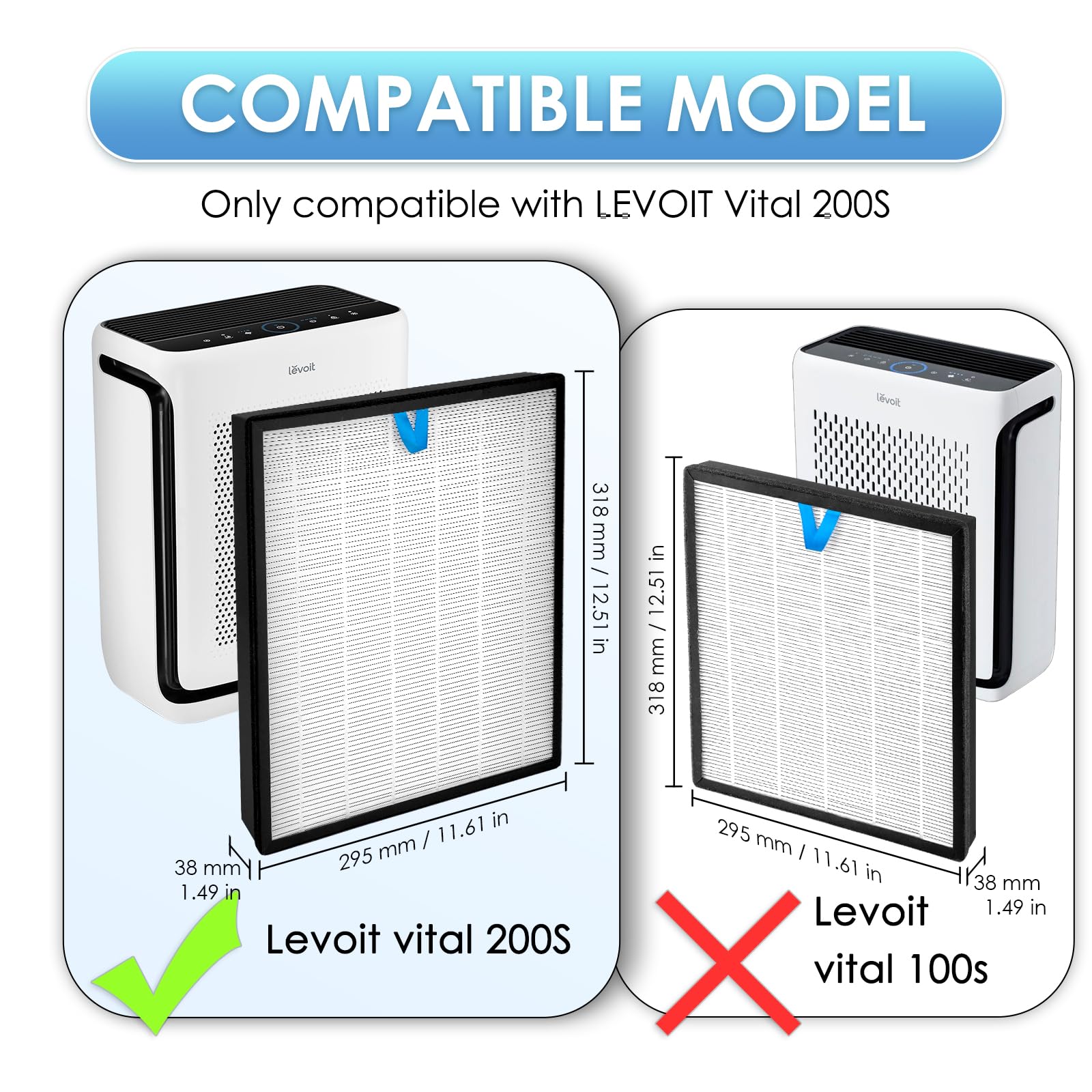 (3 Pièces) Vital 200S Filtres de Rechange Compatibles avec Le Purificateur d'air LEVOIT Vital 200S, Filtre HEPA Vital200S H13, Filtres 3 en 1 à Charbon Actif Vital 200S-P, Remplace #Vital 200S-RF