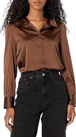 The Drop Women's Standard @Lucyswhims Long-Sleeve Button Down Stretch Satin Shirt