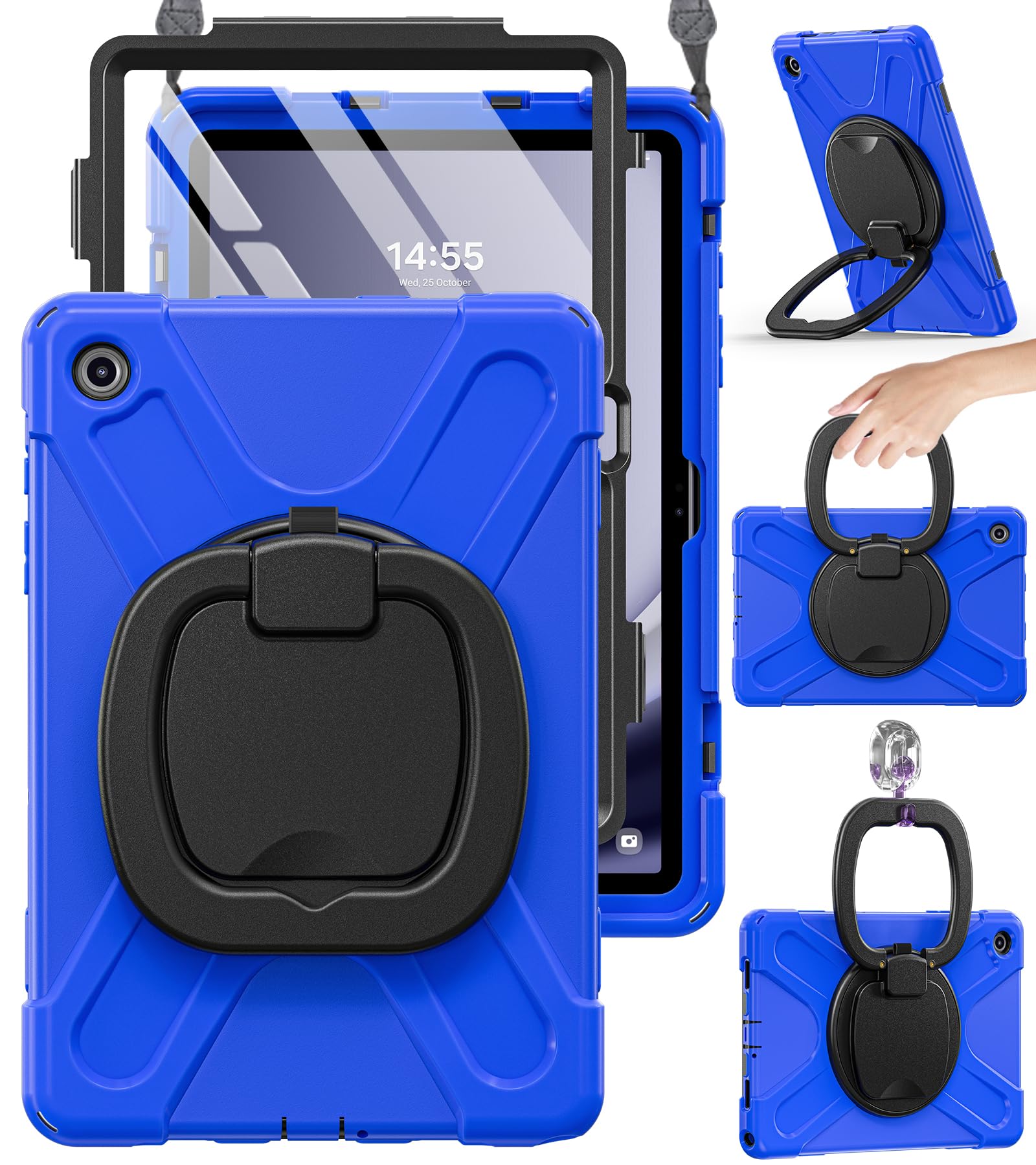 BRAECN Case for Samsung Galaxy Tab A9 Plus 11 Inch 2023 SM-X210/X216/X218, Heavy Duty Rugged Silicone Cover with Screen Protector, Handle Grip, Swivel