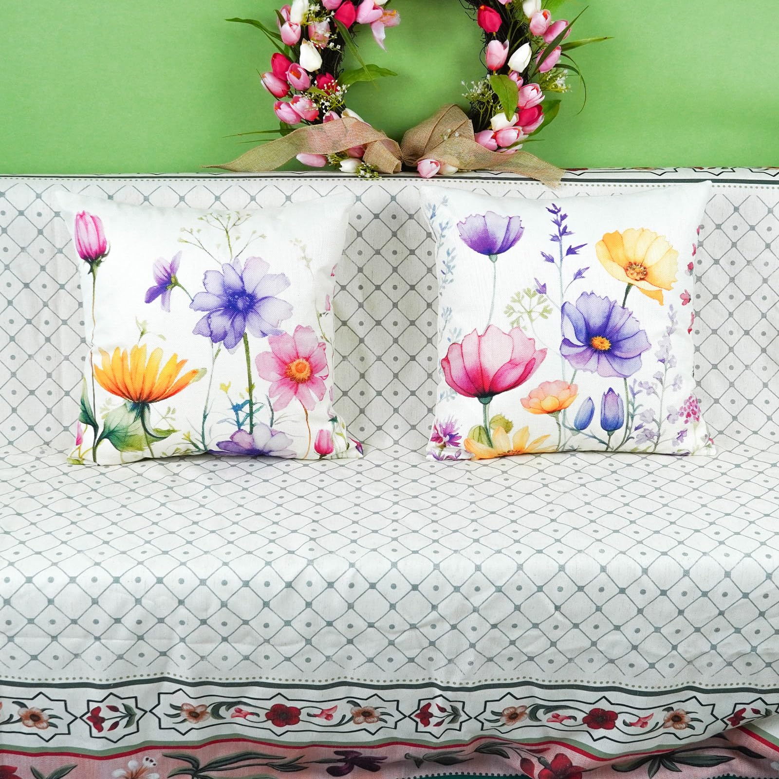 Condition photo showing New/Like New for onway spring summer pillow covers 18x18 inch set of 2 floral colorful flowers decorations farmhouse living room outdoor cushion case for sofa couch home bed