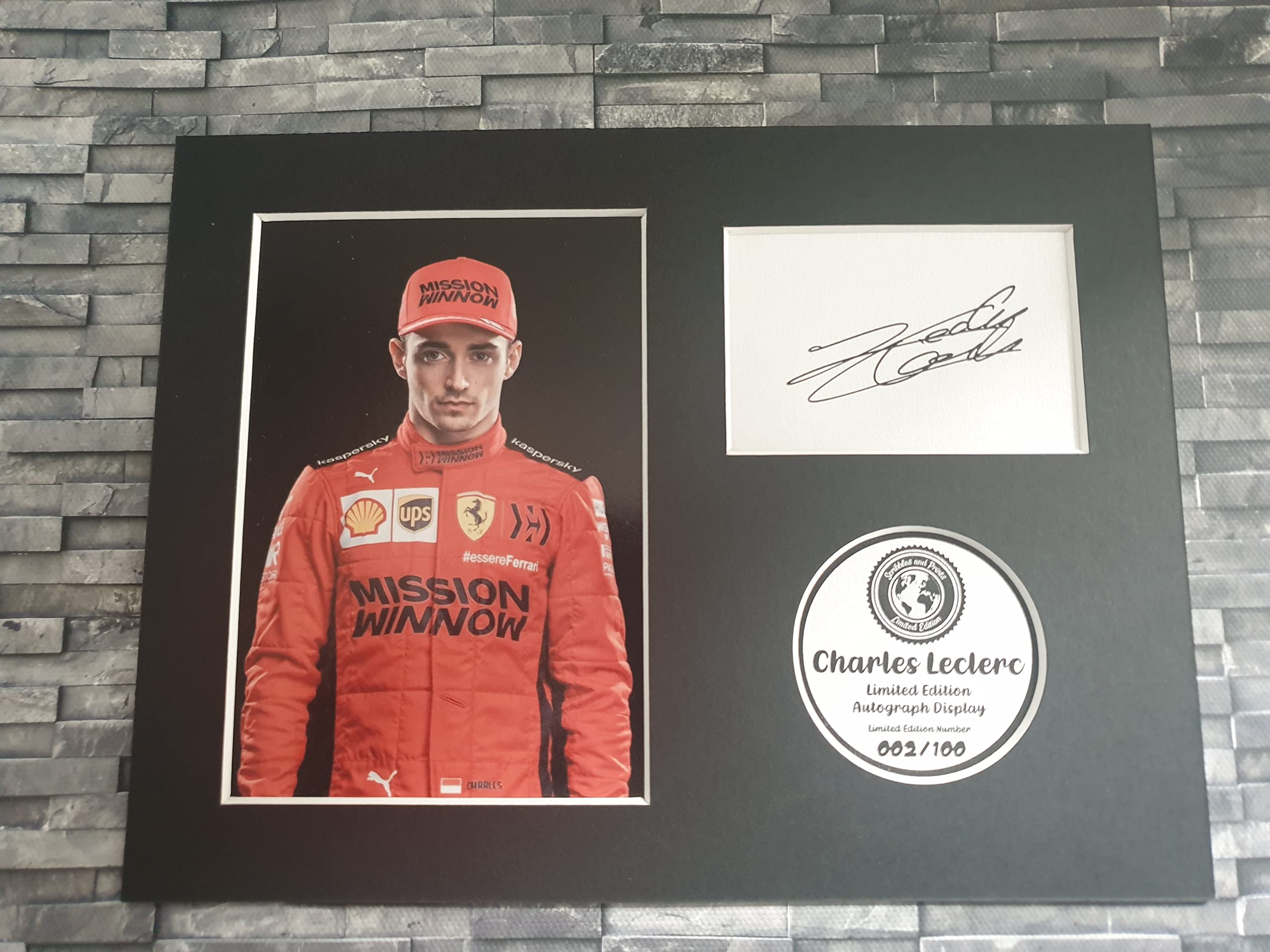 Havoc Charles Leclerc Limited Edition Signed Autograph Display - Ferrari - F1 - Mounted and Ready to be Framed, Black, 8x6