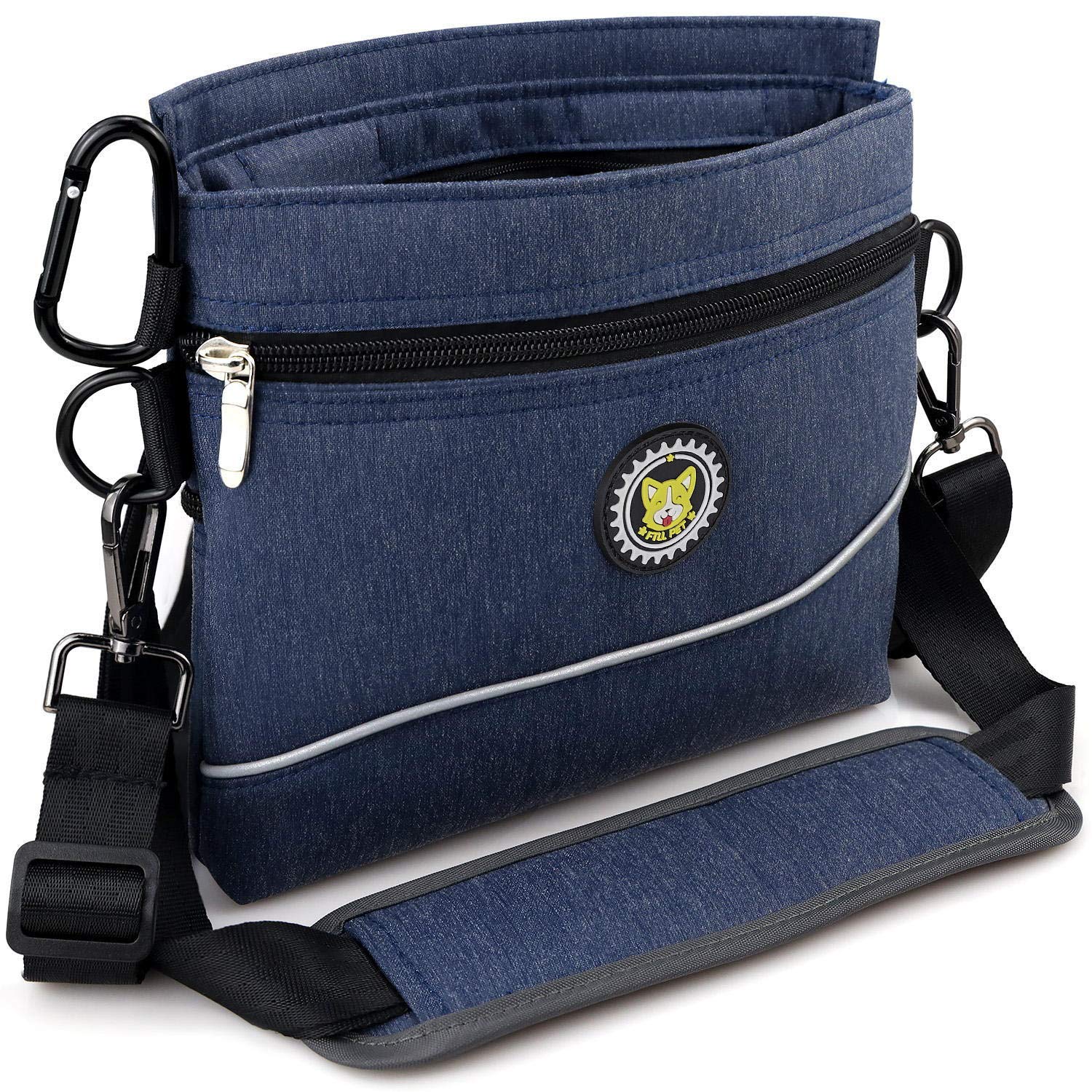 Bolsa de golosinas para perros con cierre magnético, 2 bolsillos con cremallera, bolsa de comida para perros con bolsillo interior extraíble, correa acolchada para el hombro, bolsa de comida perfecta