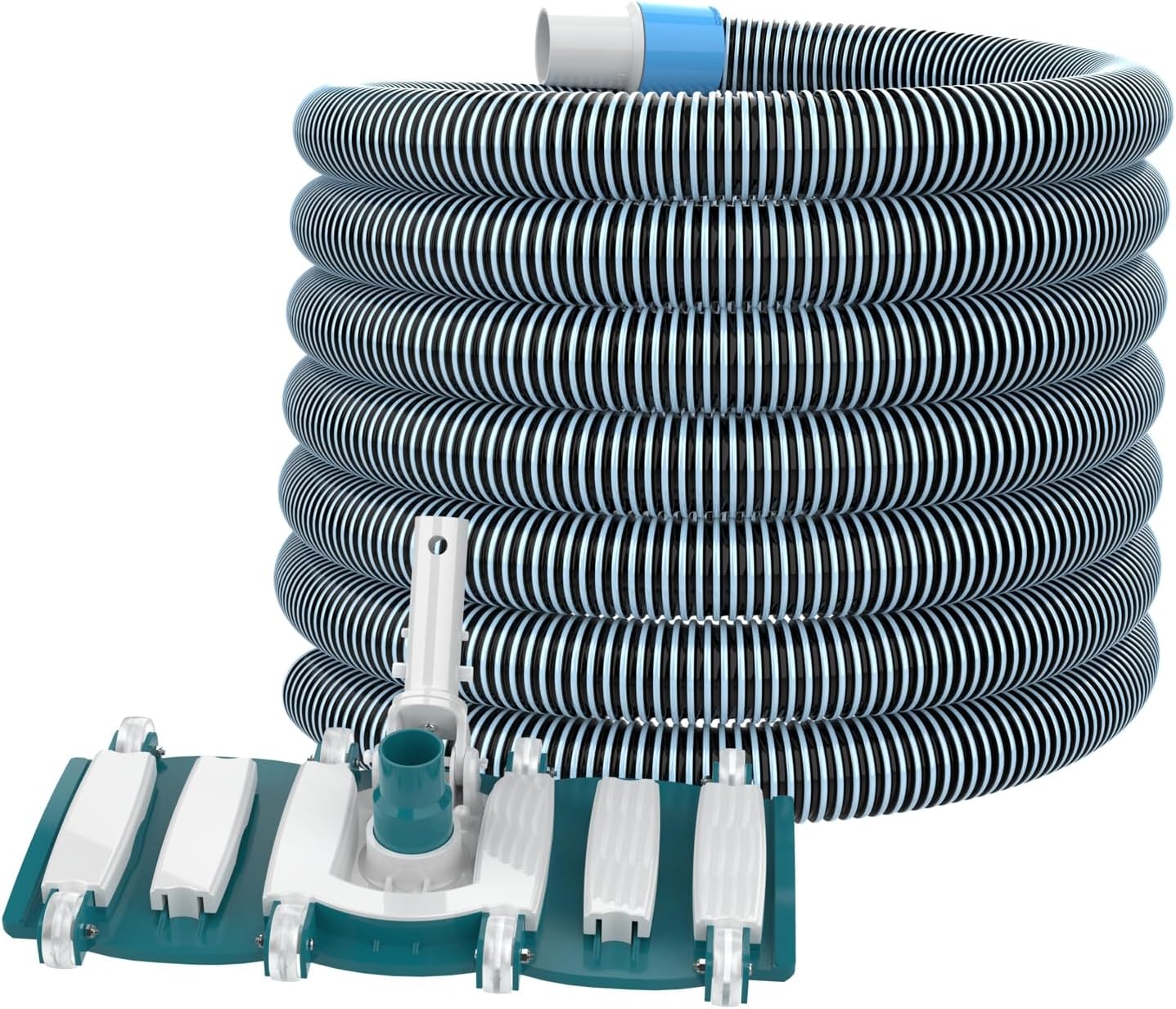 POOLWHALE Professional 1-1/2-Inch x 30-Feet Swimming Pool Vacuum Hoses and Weighted Rotatable Handle Vacuum Head with Wheels, Perfect for Above Ground and Inground Pools 30ft Hose with Vac Head