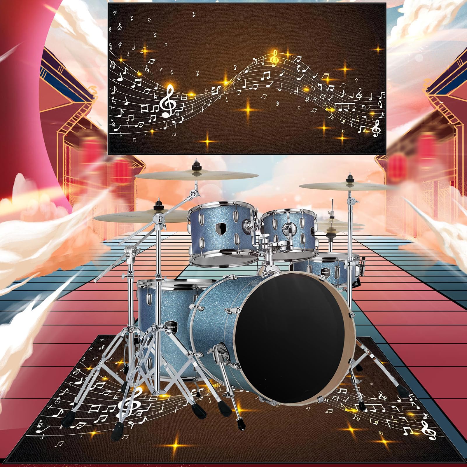 Dywan bębnowy do bębna dywanowego | Dywan bębnowy do bębna basowego 230 x 180 cm | Dźwiękoszczelna mata do baterii elektronicznej | Instrumenty muzyczne Antypoślizgowy koc