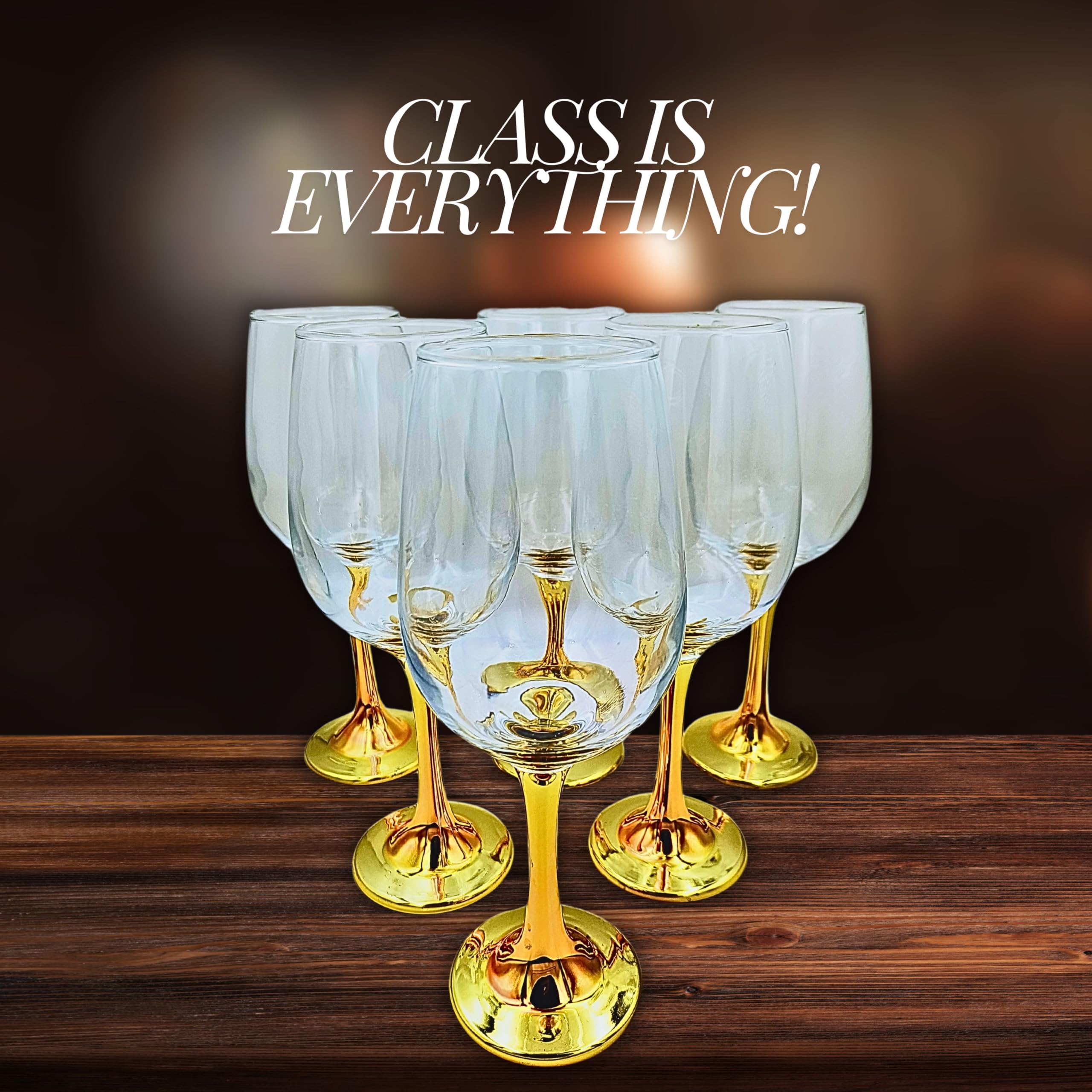 FALKOR Luxury Glassware - 440 ML Japanese Gold Colour Plated Long stemmed Sparkling Champagne/Wine Glasses for White or Red Wine- Set of 6. for a Party, Gifting or Even Display at Your bar of Home 1