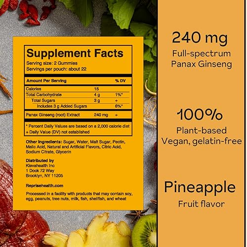 Miniatura 9 de Reprise Paquete energético incluye ginseng americano, Panax Ginseng y Goji, 45 gomitas