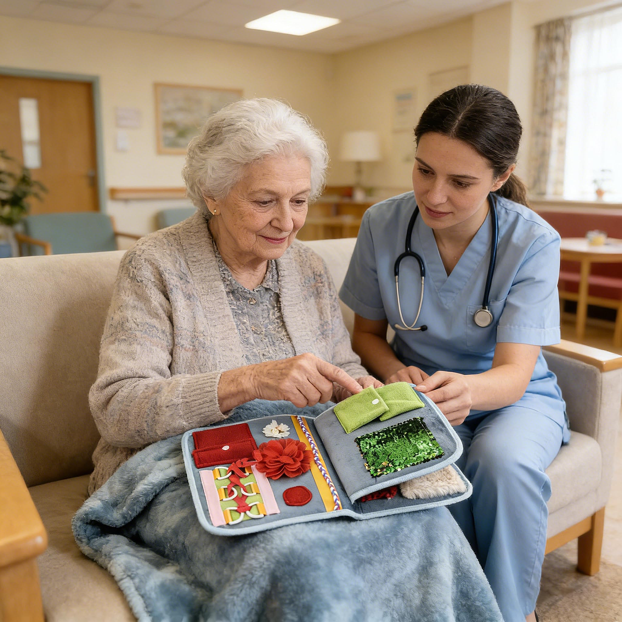 Coperta lenitiva sensoriale, prodotti per anziani affetti da demenza, regali e attività per anziani affetti da Alzheimer o demenza, prodotti per sedativi e attività di conforto per la demenza.