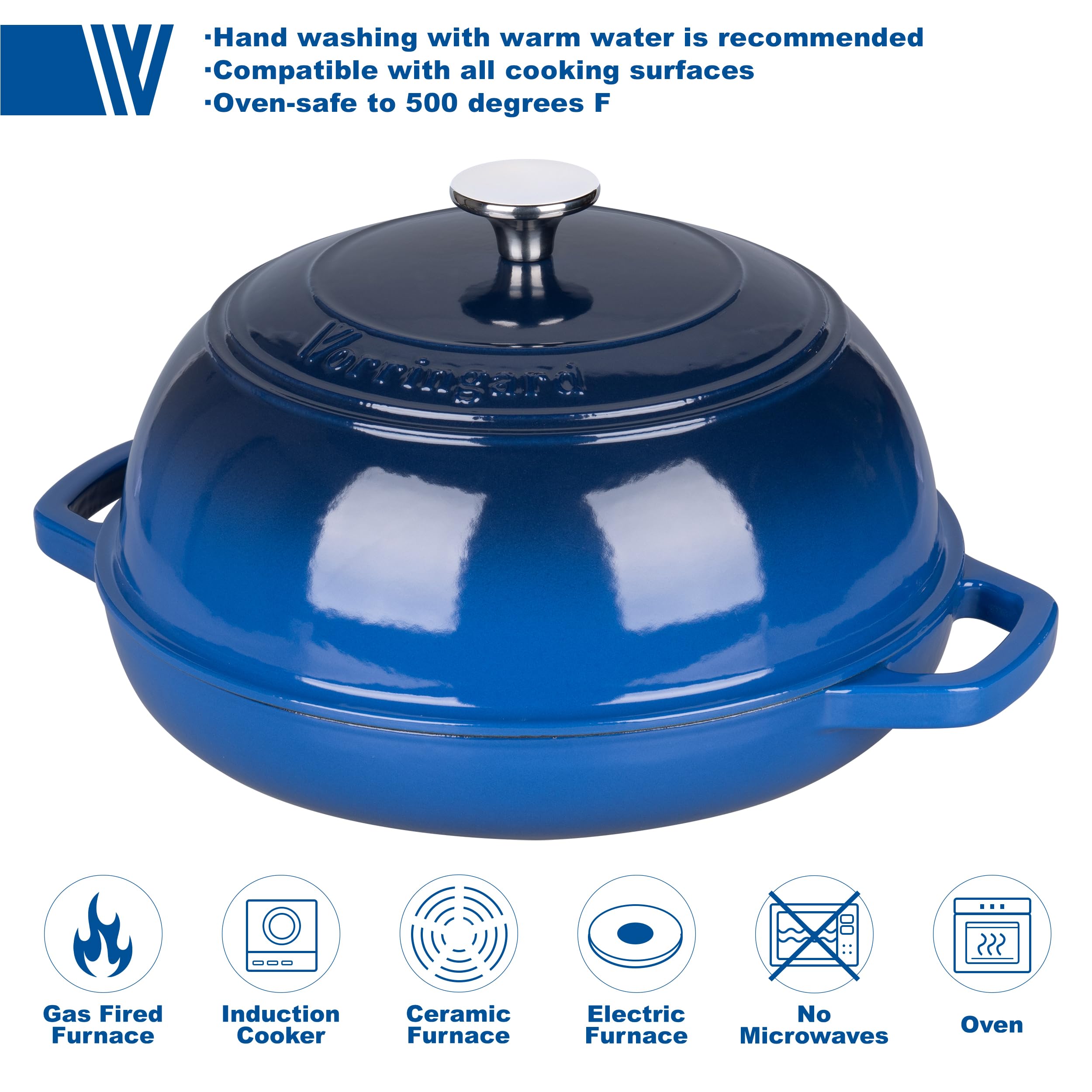 VORRINGARD Olla holandesa de hierro fundido con tapa para hornear pan, incluye suministros para hornear pan de masa madre como cesta de prueba de pan Banneton, horno de pan de 6 cuartos de galón, azul