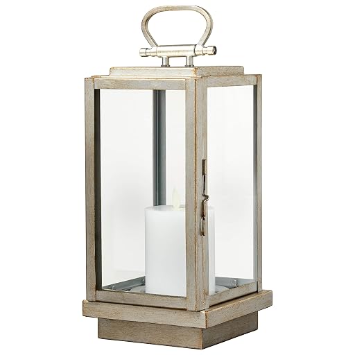 Stone & Beam Decorative Metal and Glass Lantern, Champagne Silver