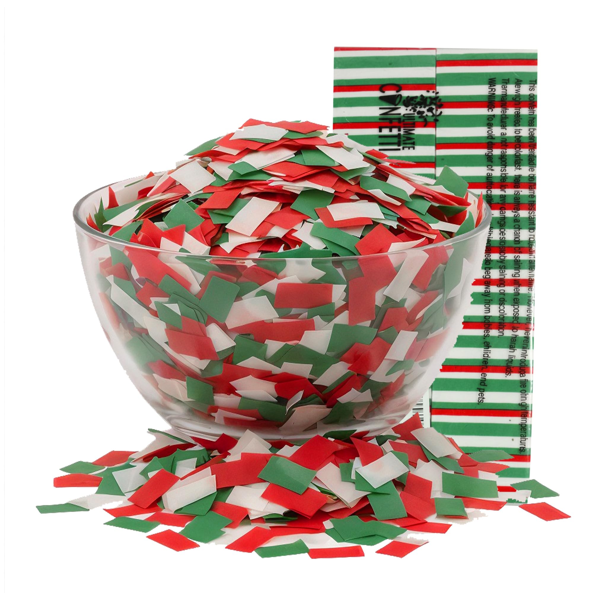 Ultimate Confetti Rectangular Red, White &amp; Green Tissue Paper Confetti 1 lb