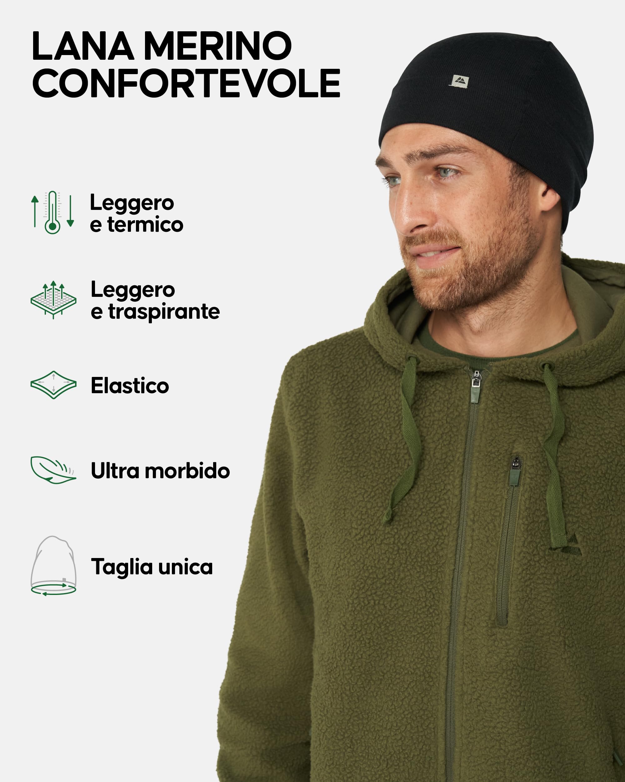 DANISH ENDURANCE Cappello Lana Merino, Berretto per Uomo e Donna, Beanie Sportivo